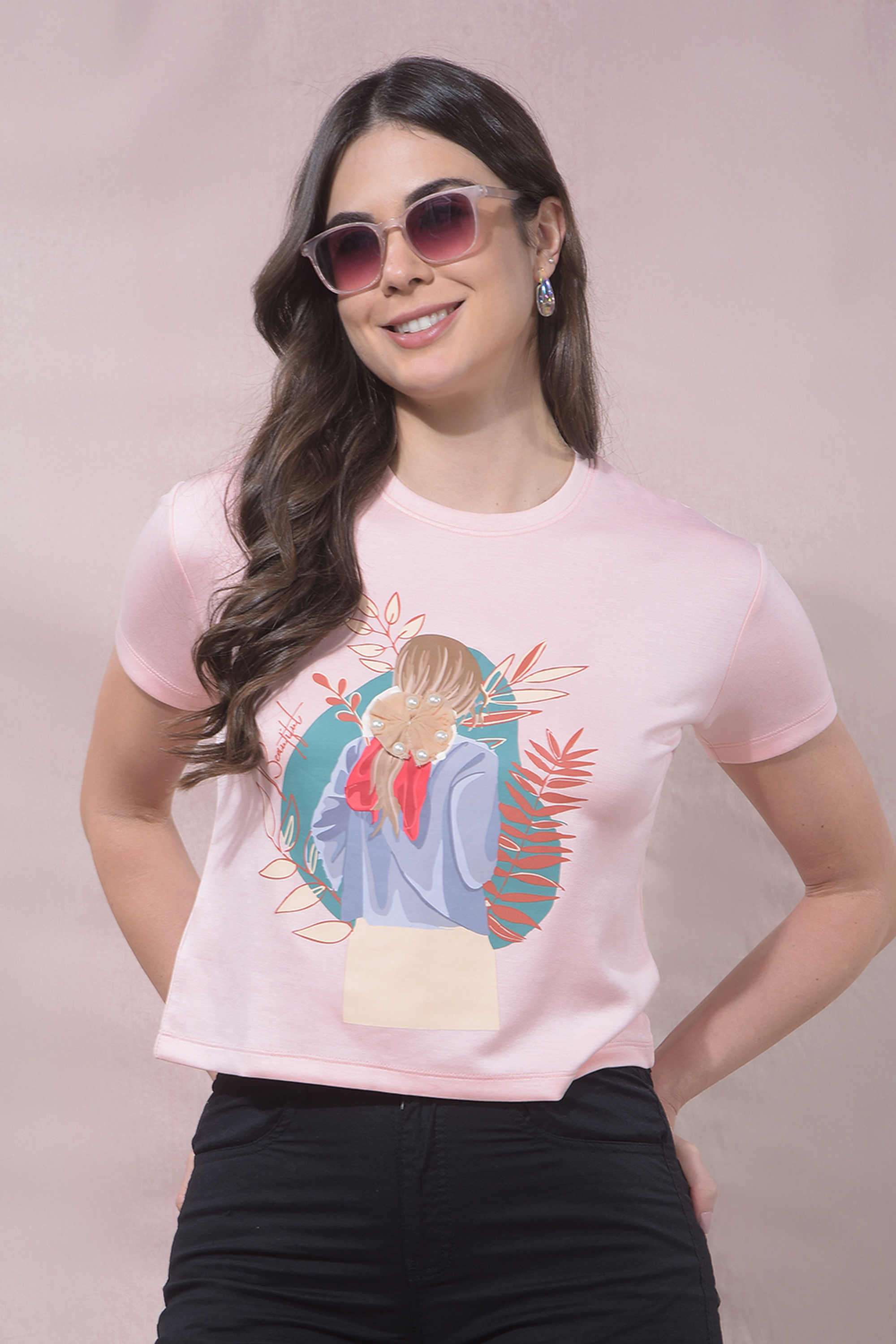 crimsoune club Embellished Blended Fabric Round Neck Women's T-Shirt-picture-36