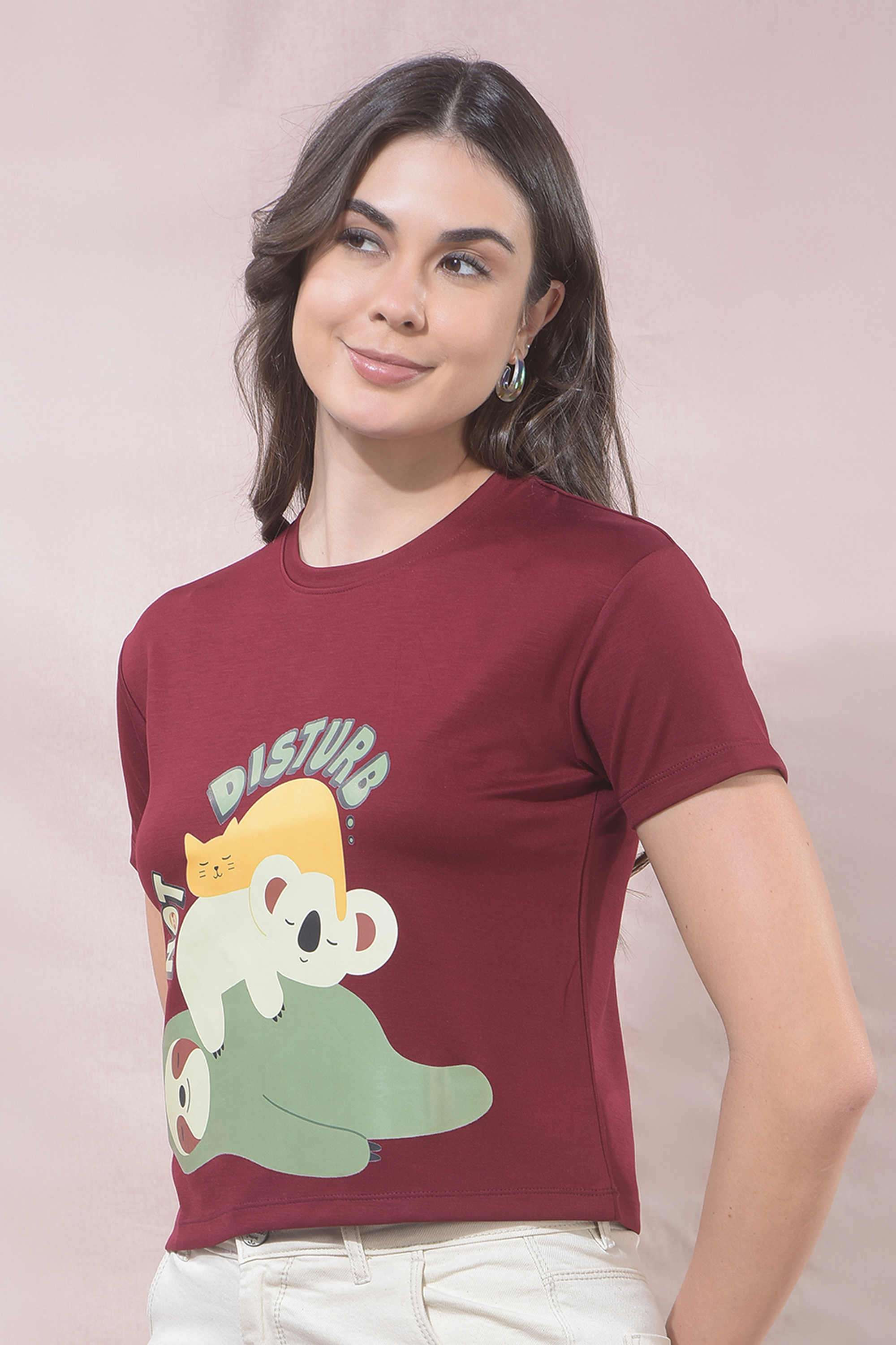 crimsoune club Printed Blended Fabric Round Neck Women's T-Shirt-picture-22