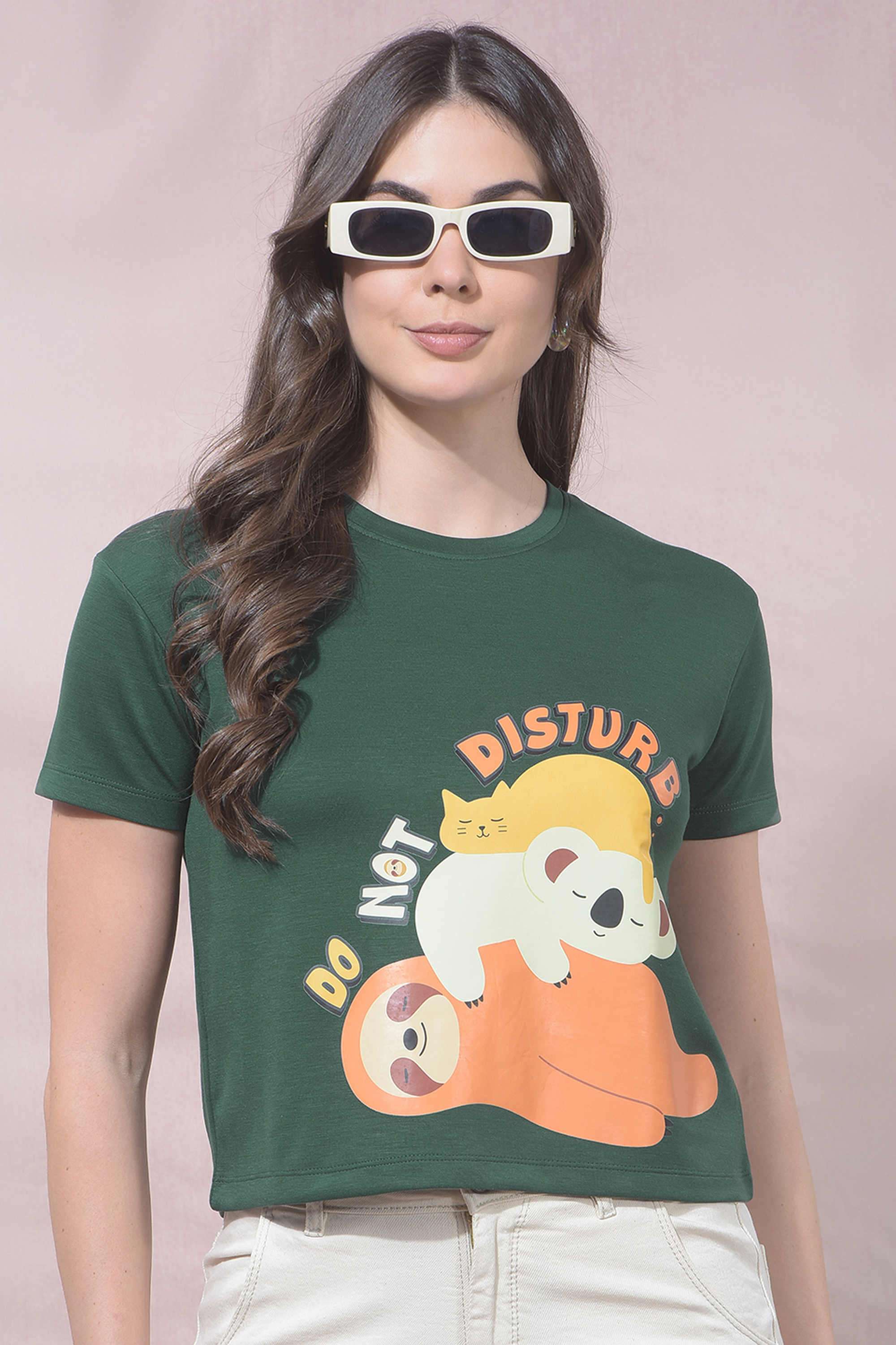 crimsoune club Printed Blended Fabric Round Neck Women's T-Shirt-picture-15