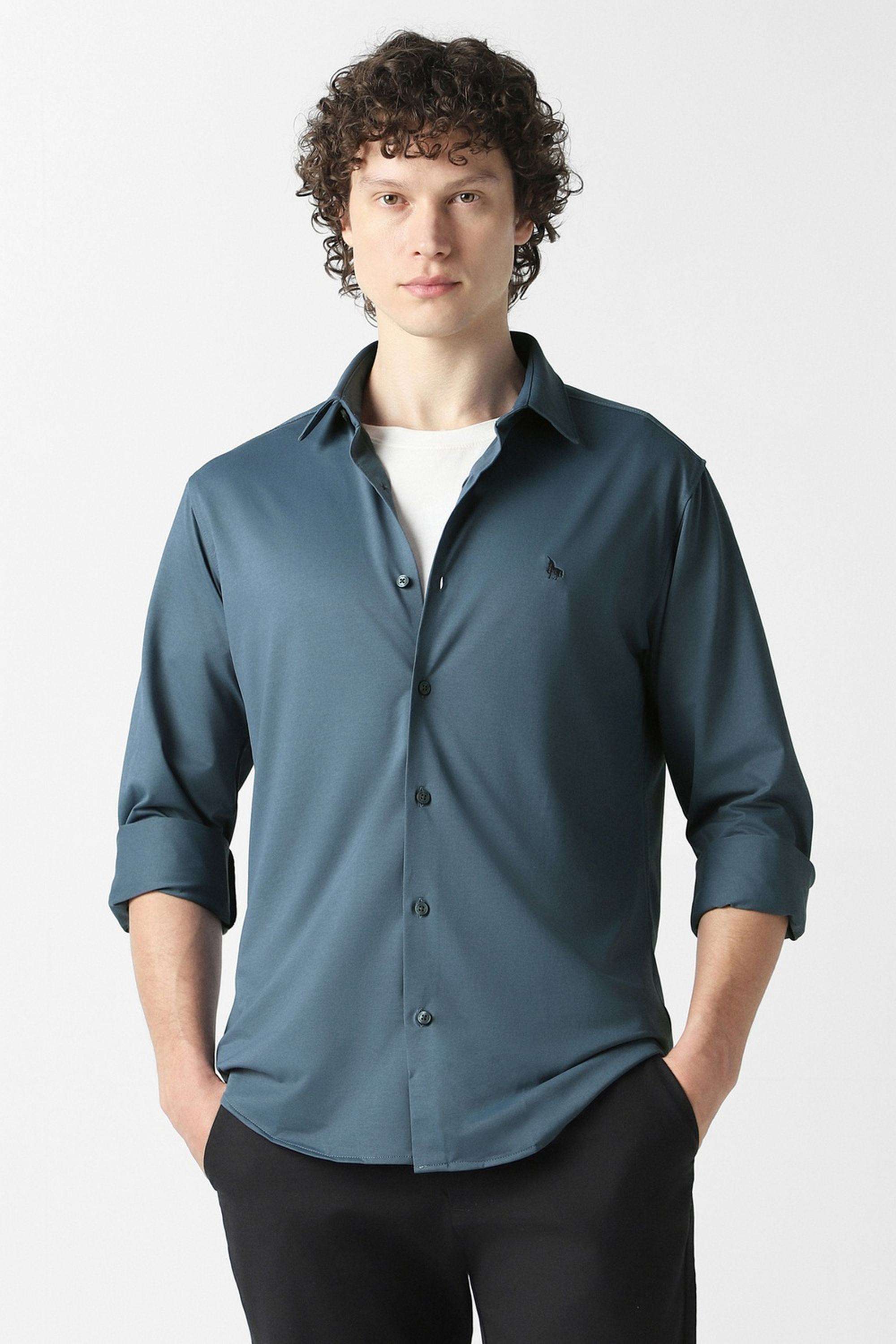 Solid-Blended-Fabric-Slim-Fit-Men-s-Casual-Wear-Shirt