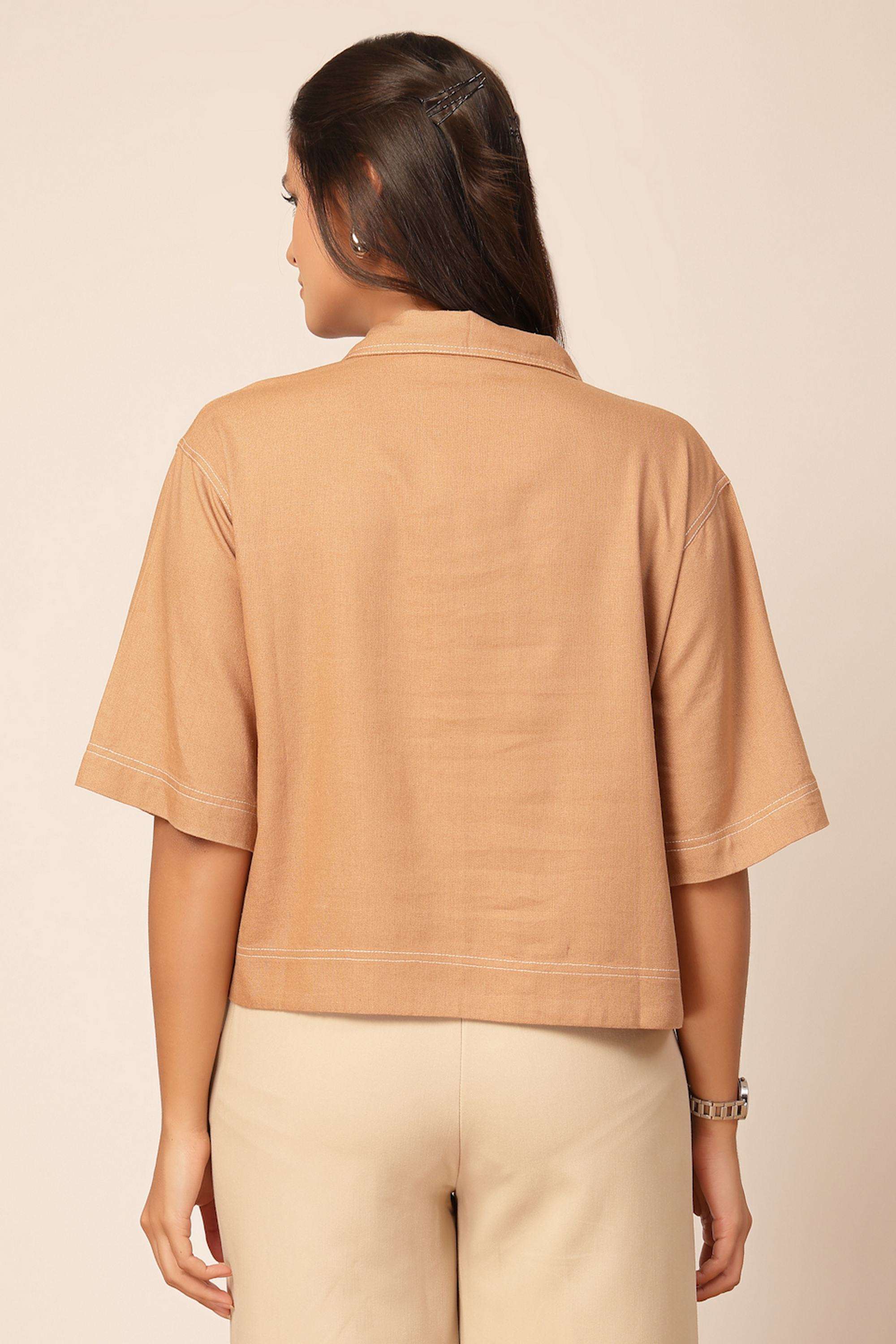 Solid-Linen-Collared-Women-s-Top