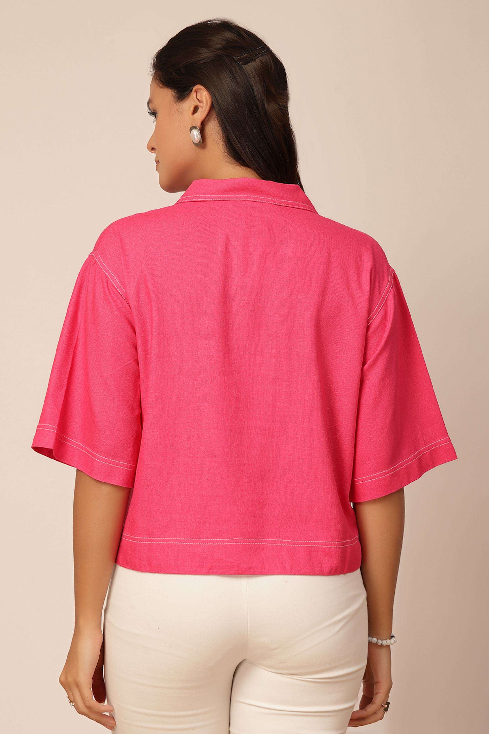 Solid-Linen-Collared-Women-s-Top