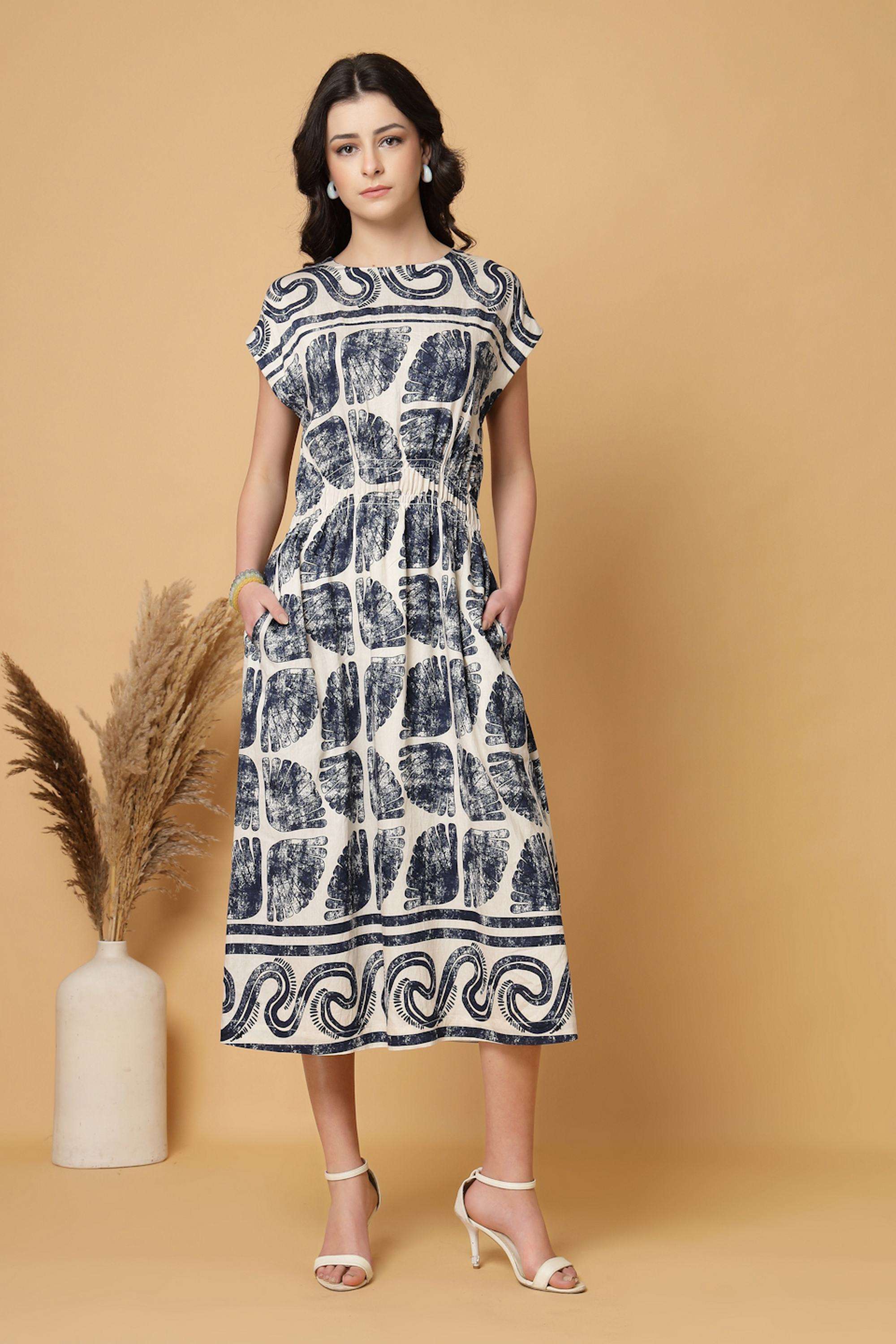 Printed-Round-Neck-Rayon-Women-s-Dress