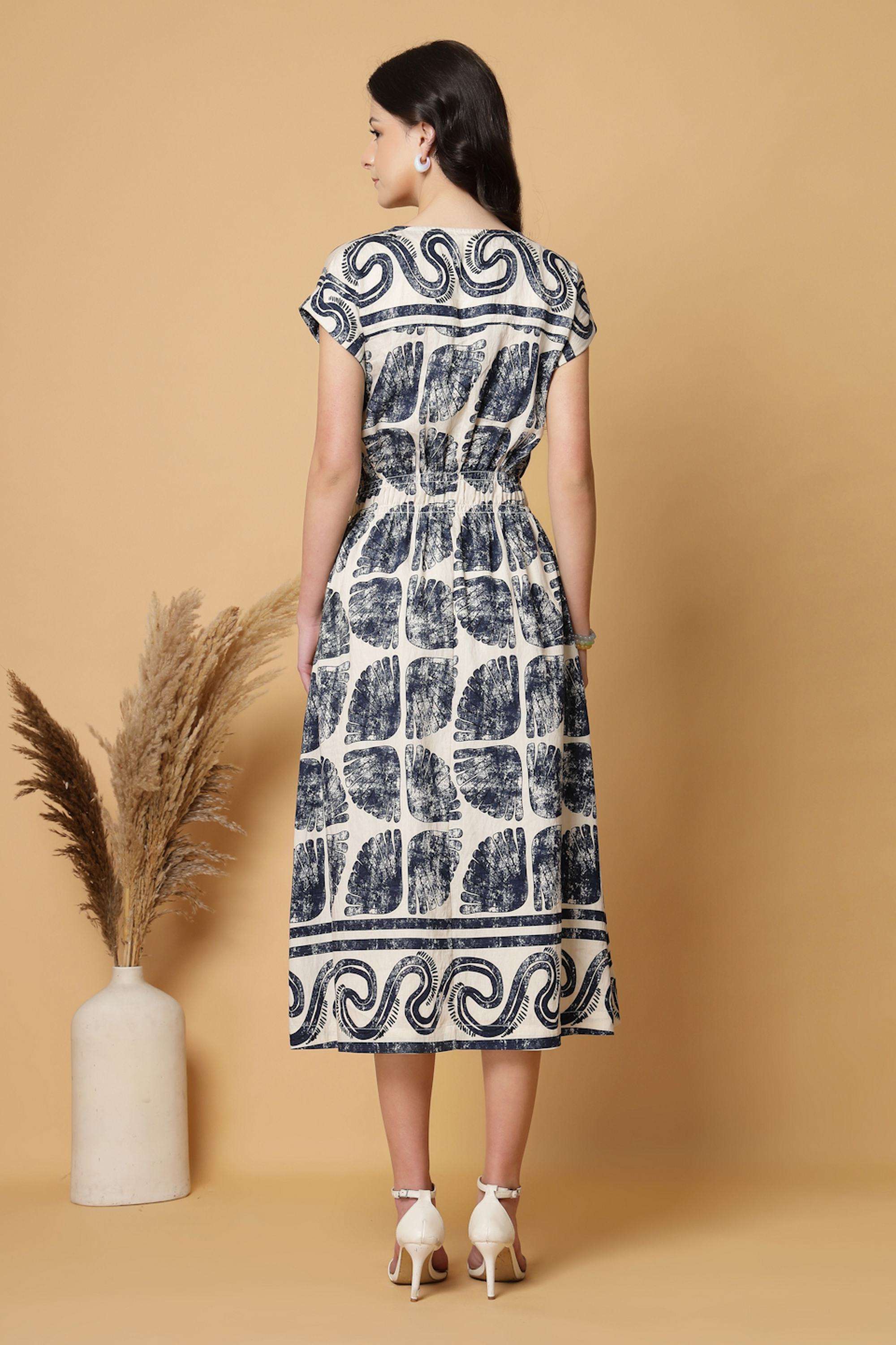 Printed-Round-Neck-Rayon-Women-s-Dress