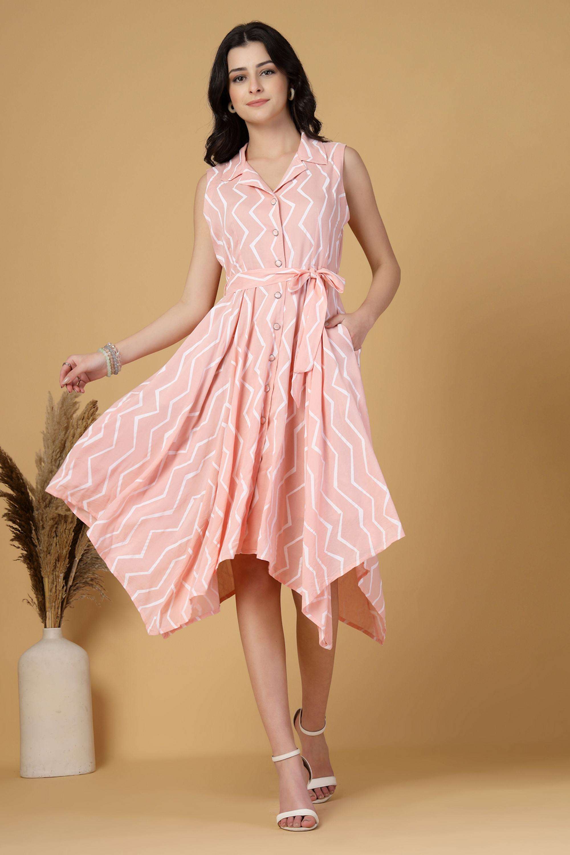 Stripes-Collared-Cotton-Women-s-Dress