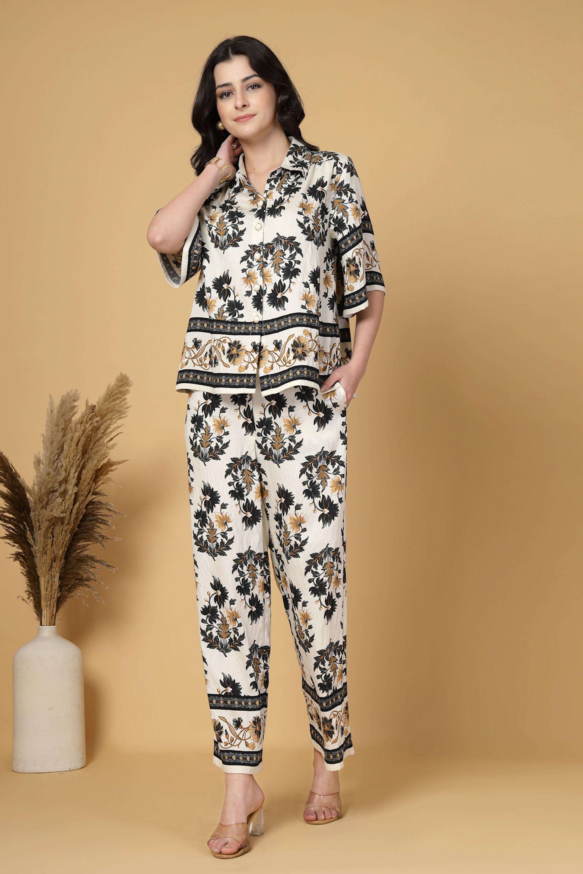 Floral-Collared-Rayon-Women-s-Co-Ord-Set