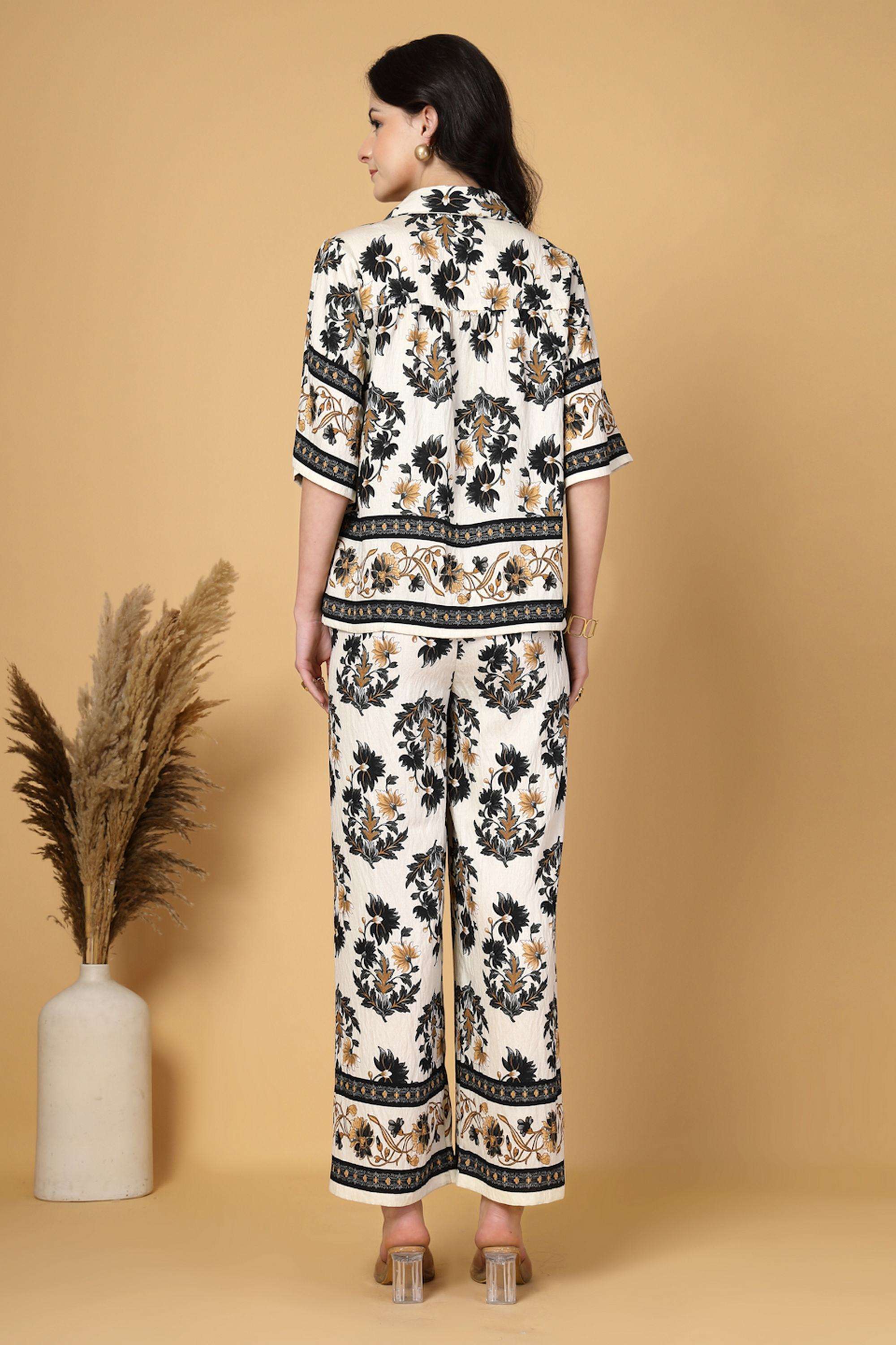 Floral-Collared-Rayon-Women-s-Co-Ord-Set