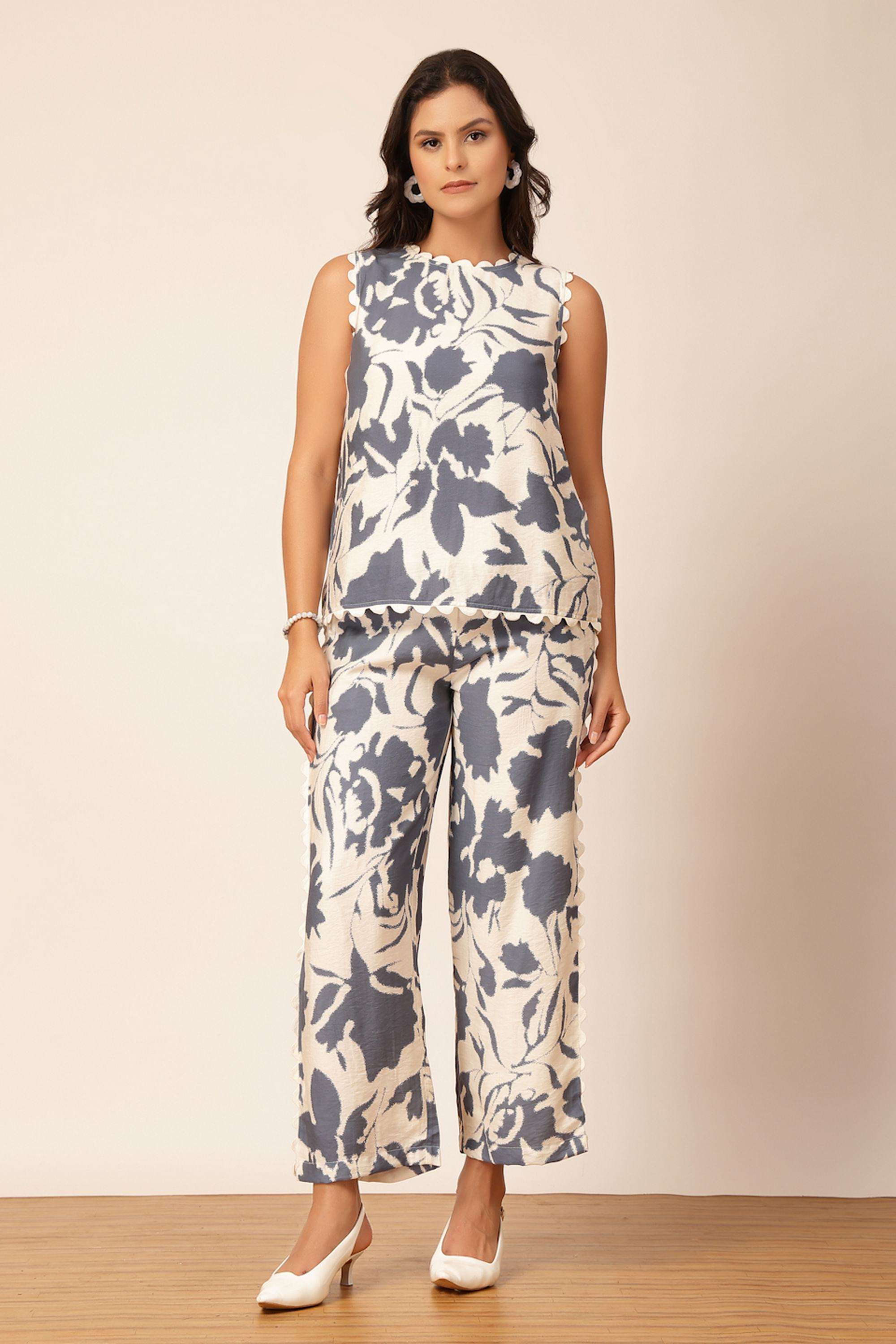 Printed-Round-Neck-Blended-Fabric-Women-s-Co-Ord-Set