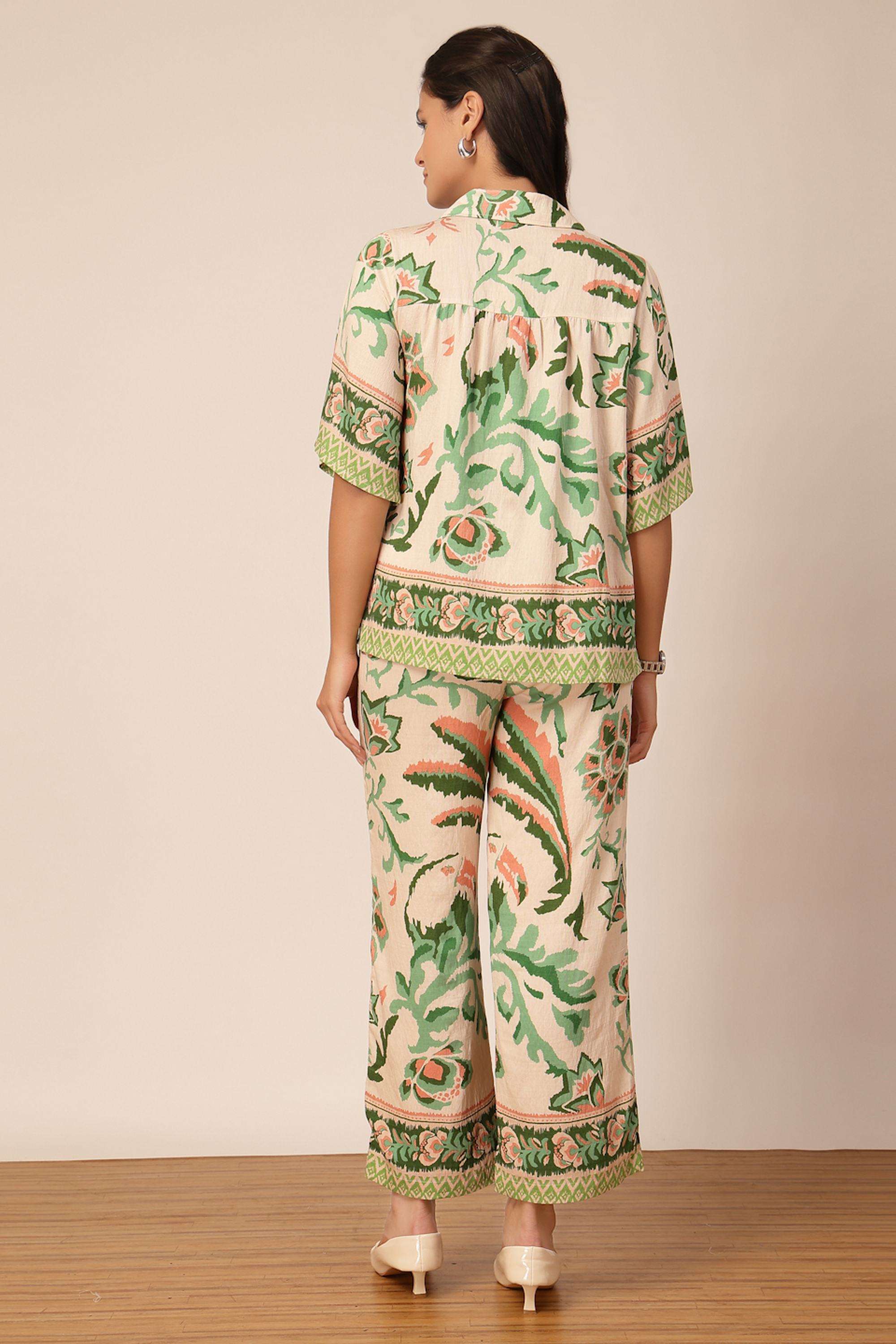 Printed-Collared-Blended-Fabric-Women-s-Co-Ord-Set