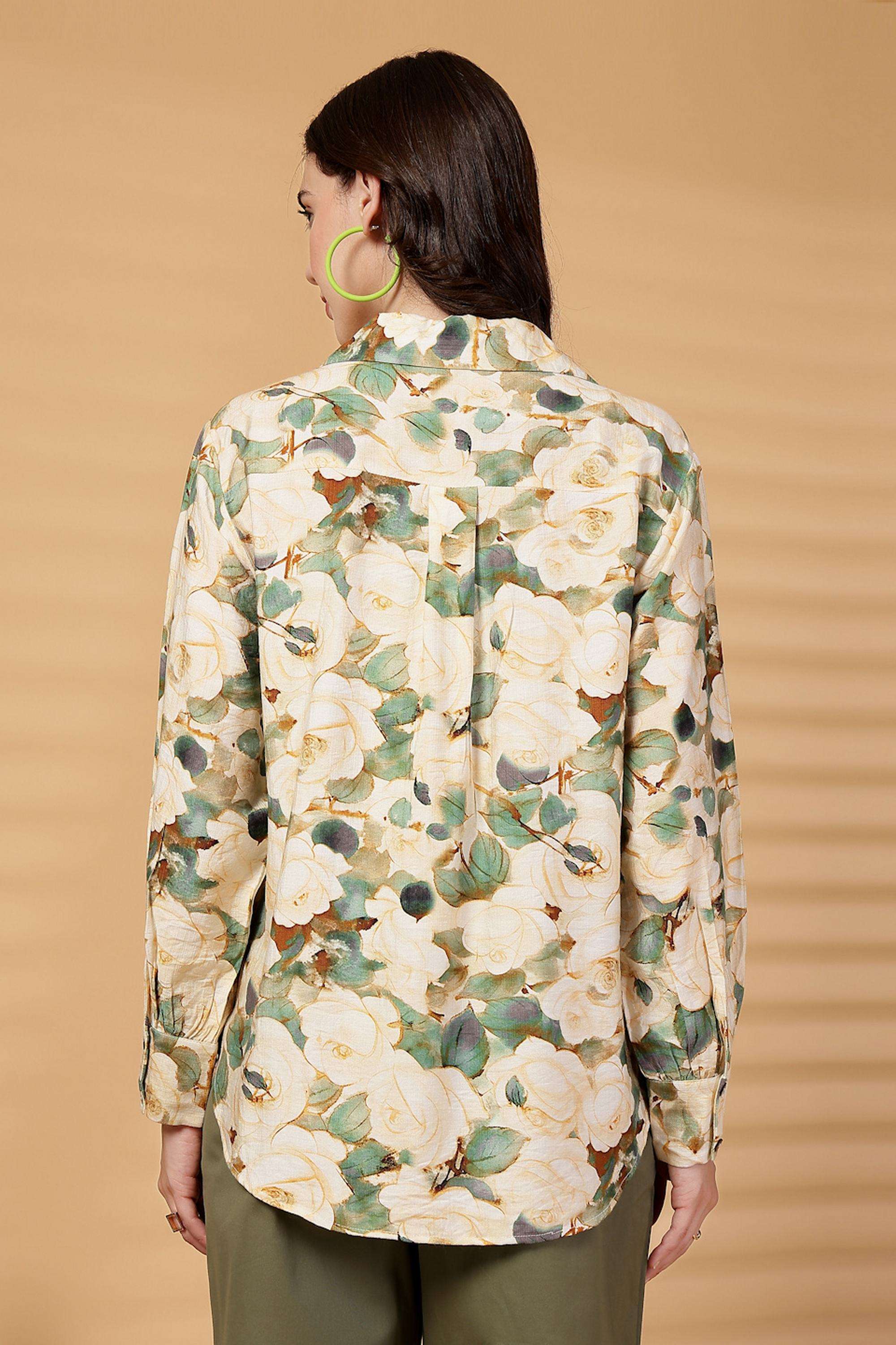 Floral-Collared-Cotton-Women-s-Casual-Wear-Shirt