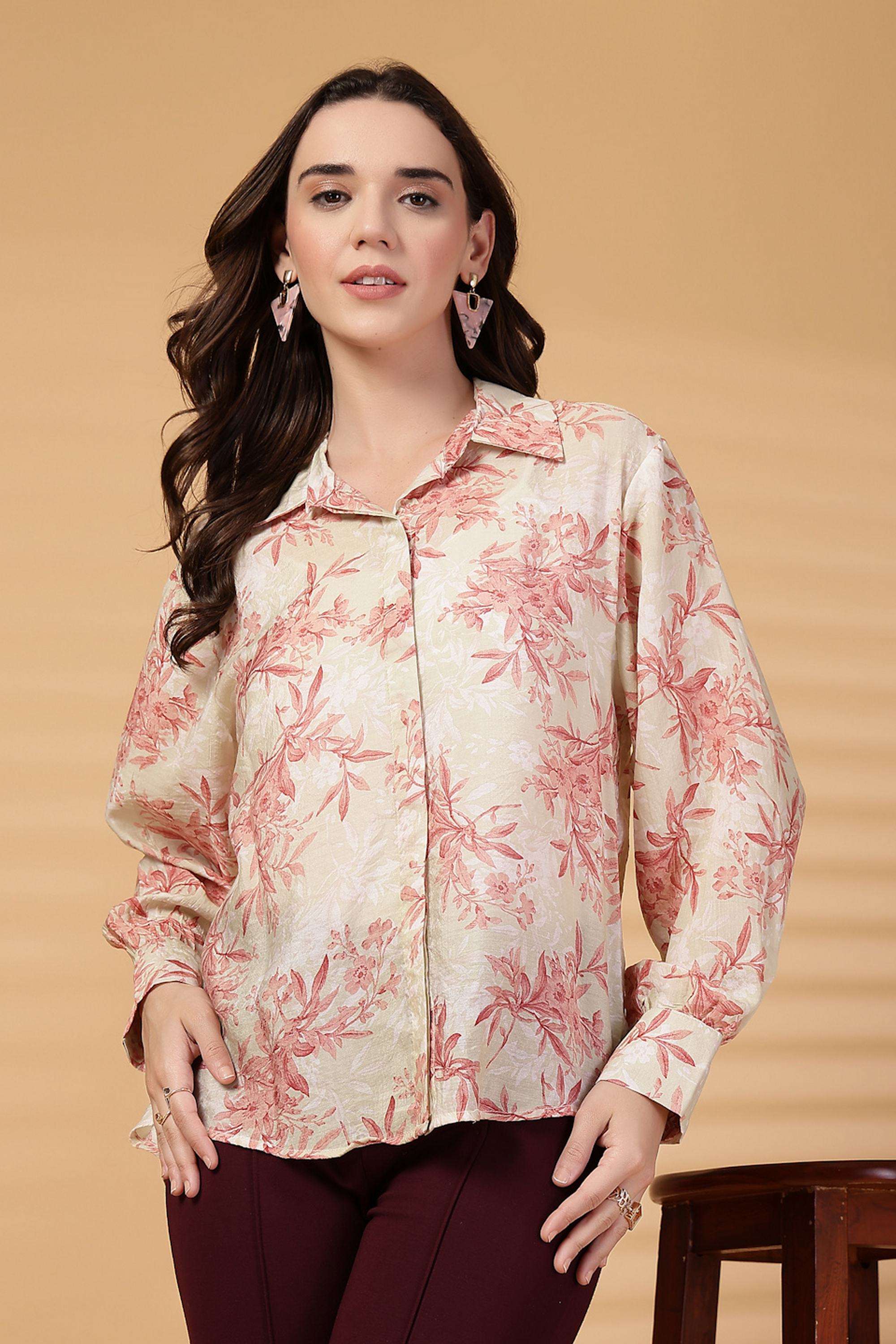 Floral-Collared-Cotton-Women-s-Casual-Wear-Shirt