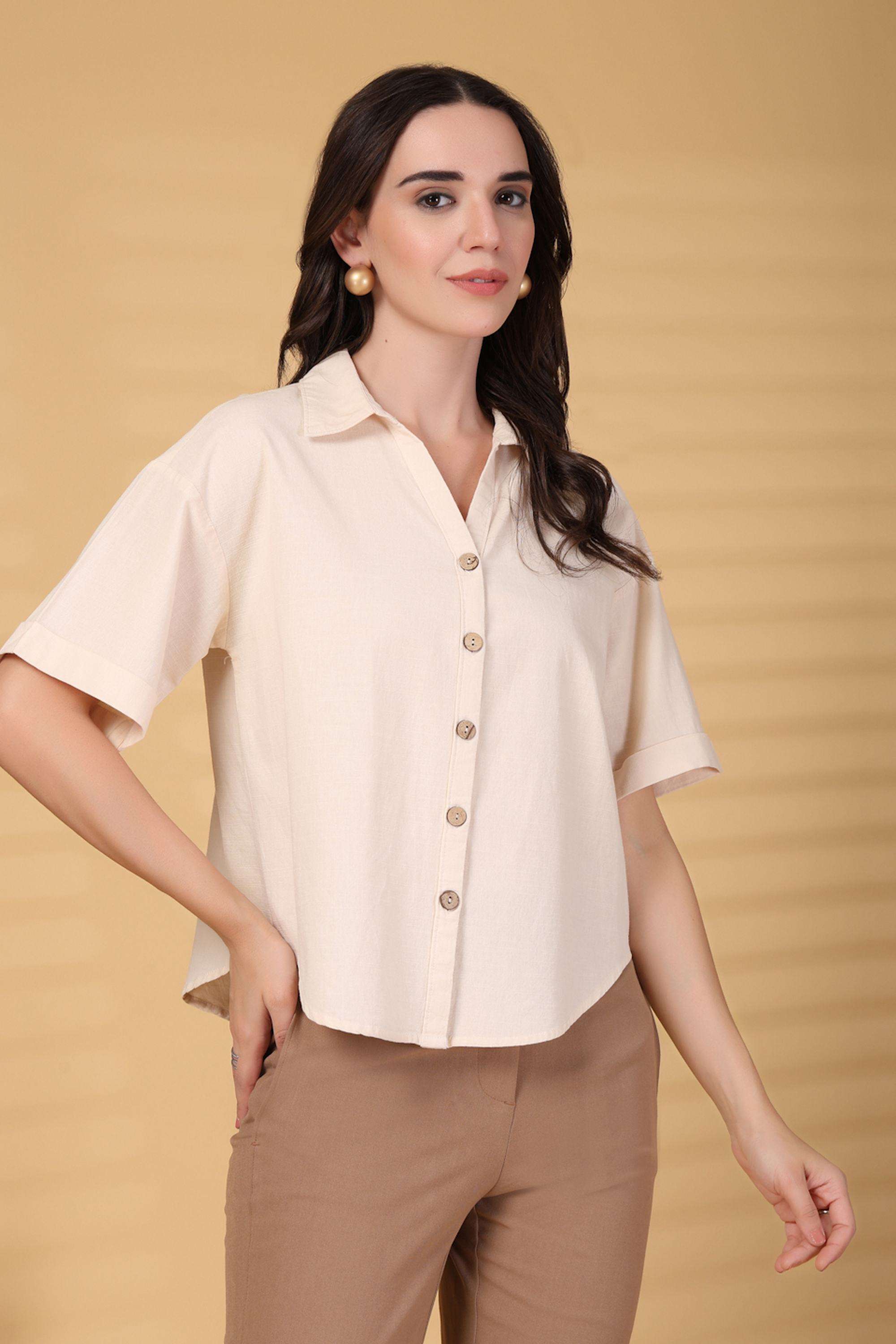 Solid-Collared-Cotton-Women-s-Casual-Wear-Shirt
