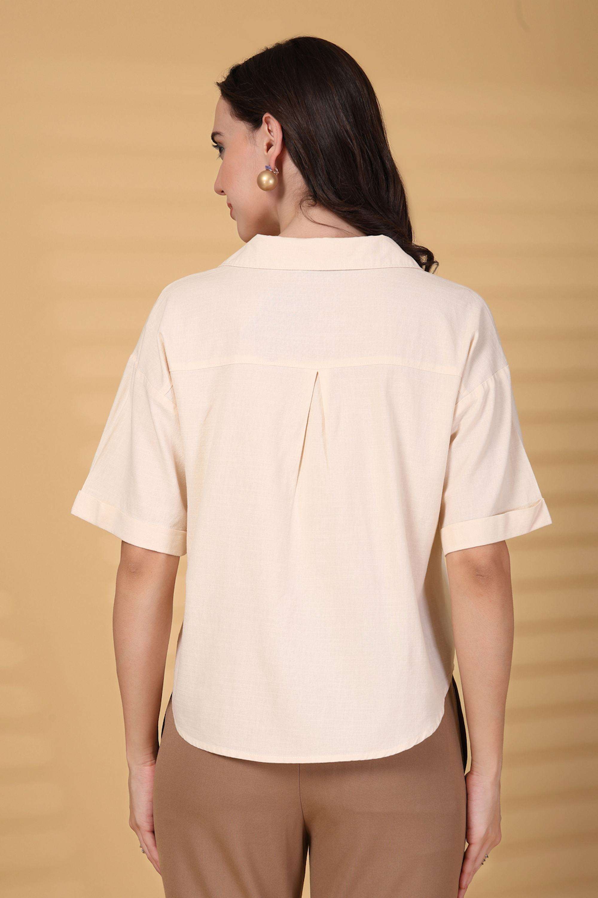 Solid-Collared-Cotton-Women-s-Casual-Wear-Shirt