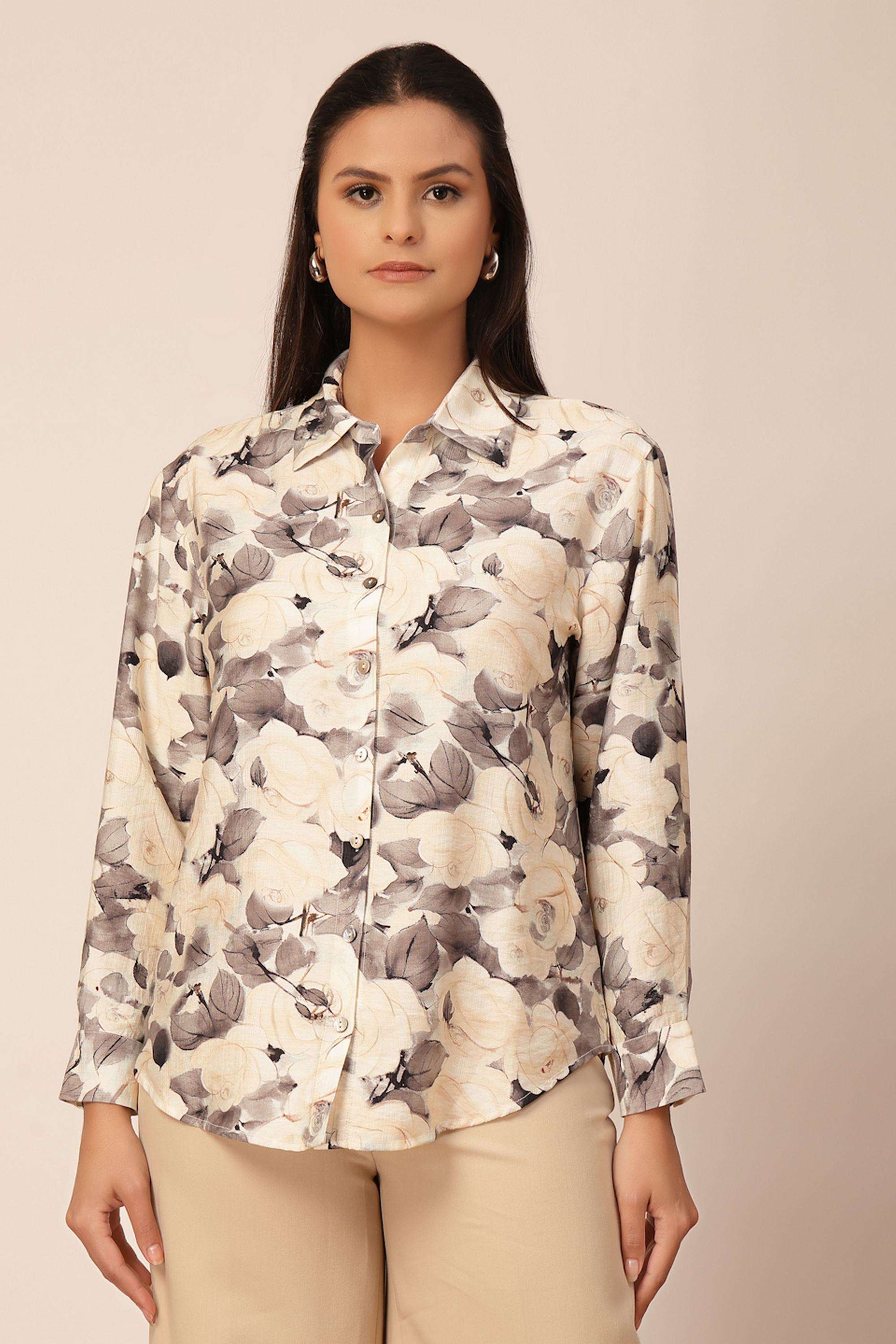 gipsy Floral Collared Blended Fabric Women's Casual Wear Shirt-picture-32