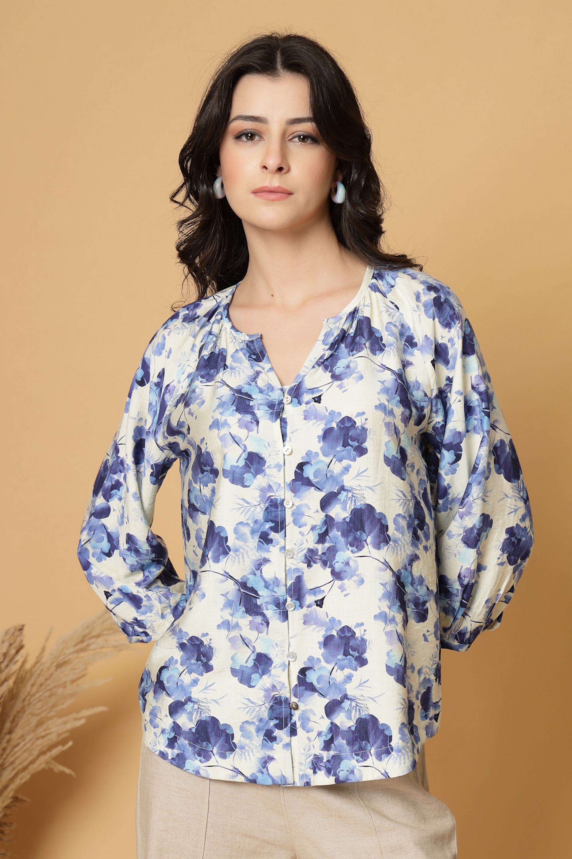 Floral-V-Neck-Women-s-Casual-Wear-Tunic