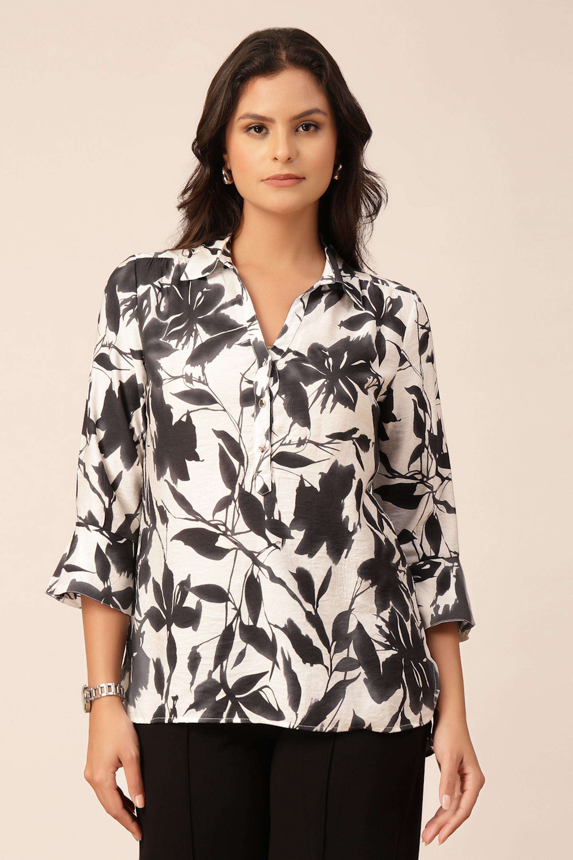 Floral-Collared-Women-s-Casual-Wear-Tunic