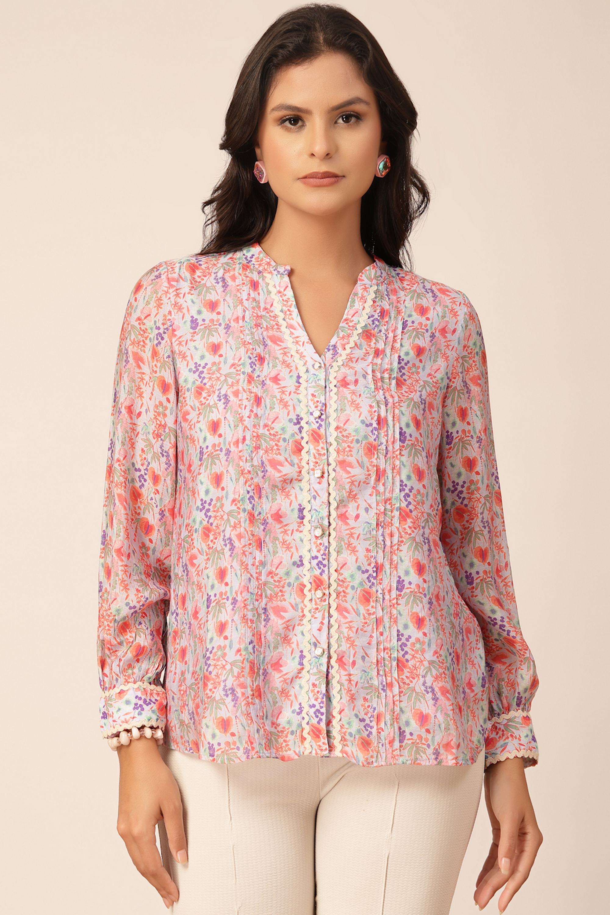 Floral-V-Neck-Women-s-Casual-Wear-Tunic