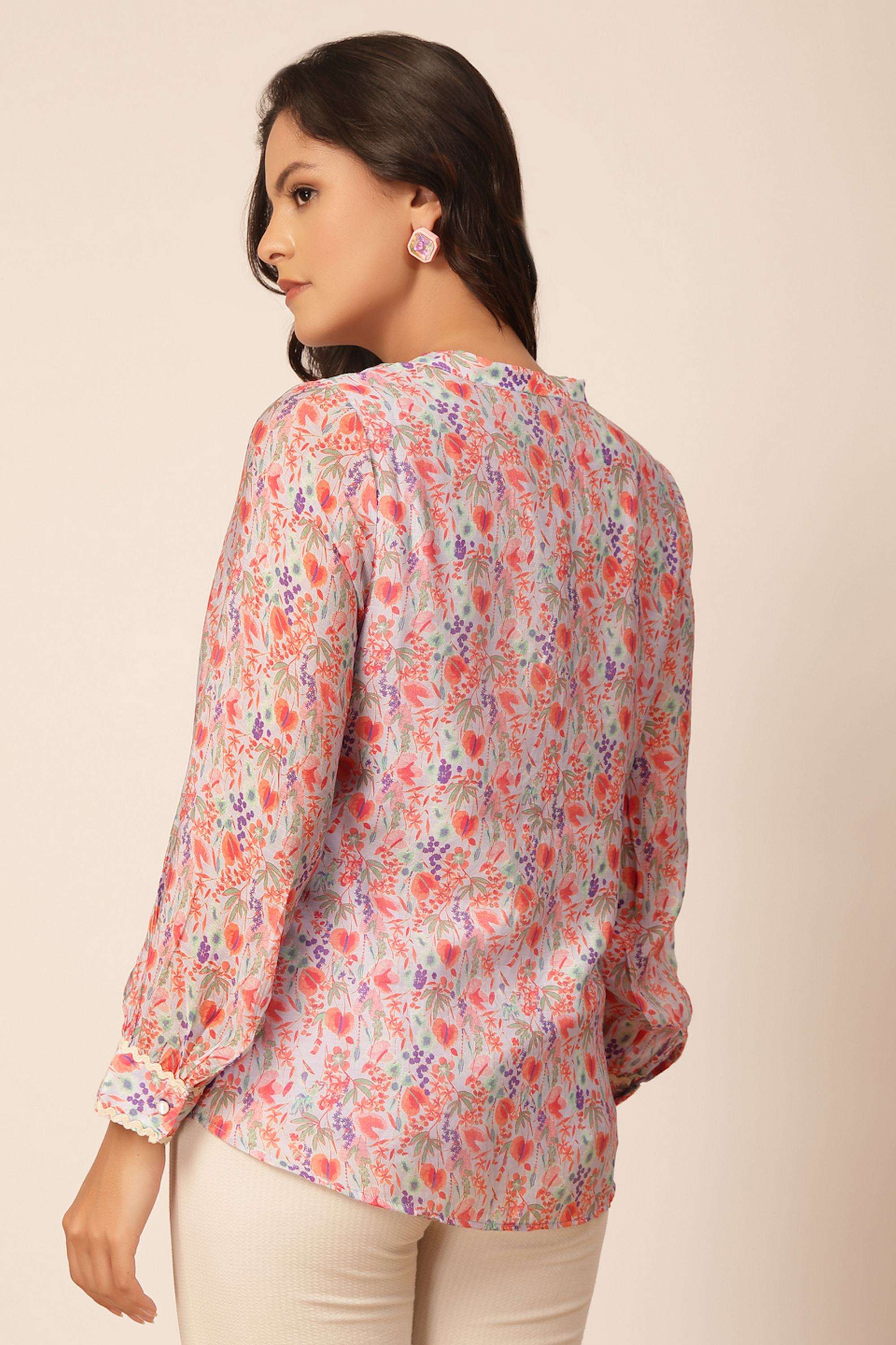 Floral-V-Neck-Women-s-Casual-Wear-Tunic