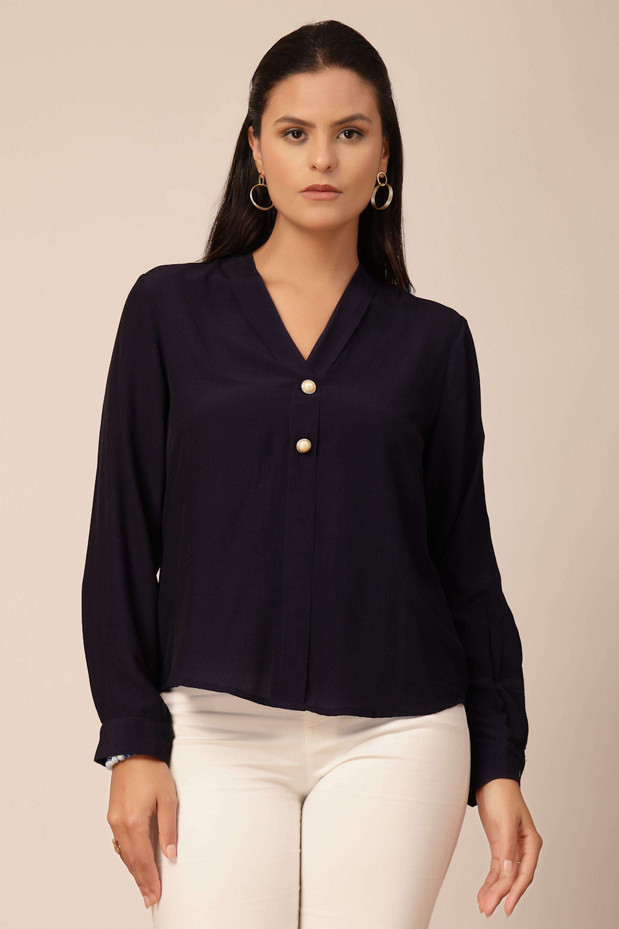 Solid-V-Neck-Women-s-Casual-Wear-Tunic