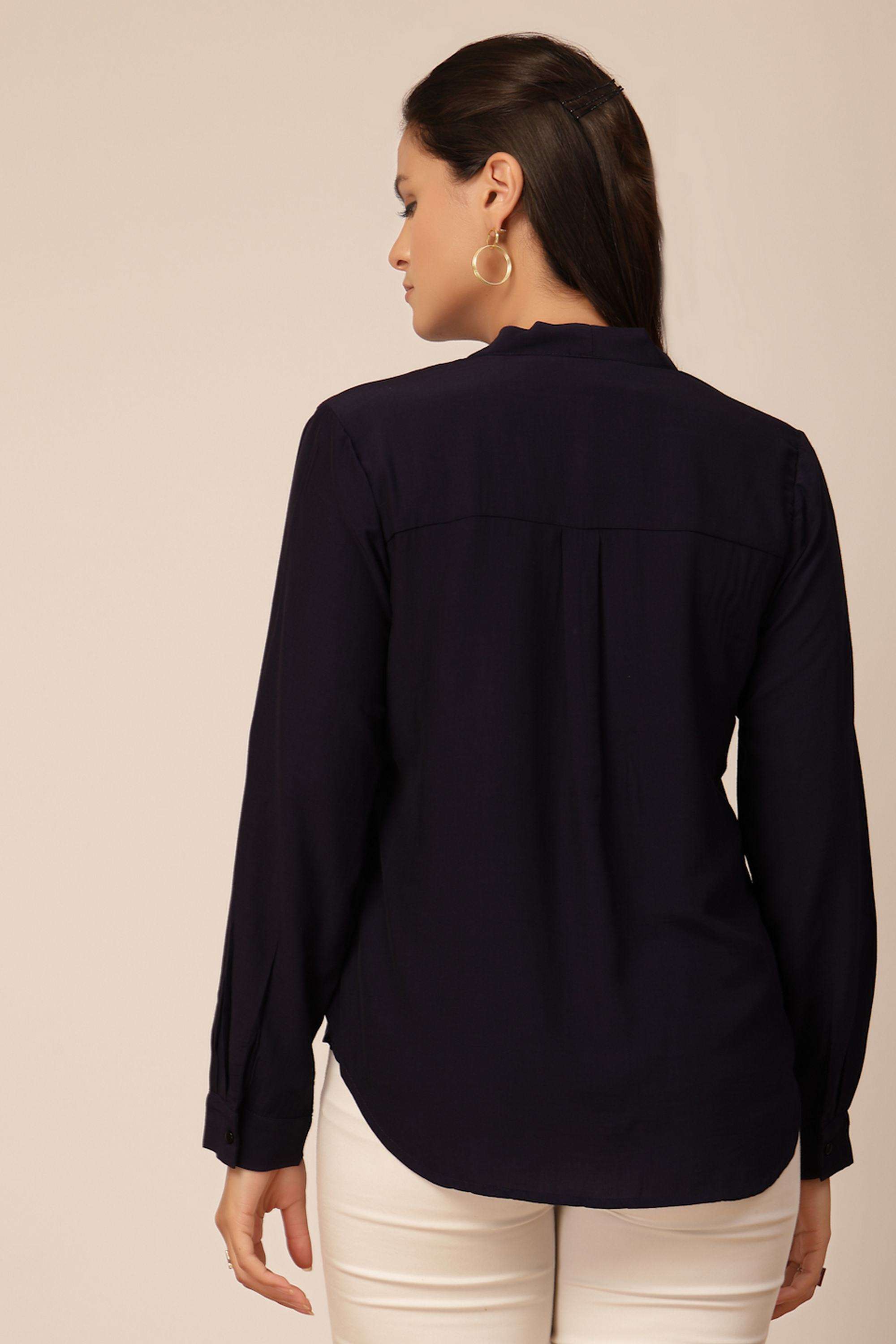 Solid-V-Neck-Women-s-Casual-Wear-Tunic