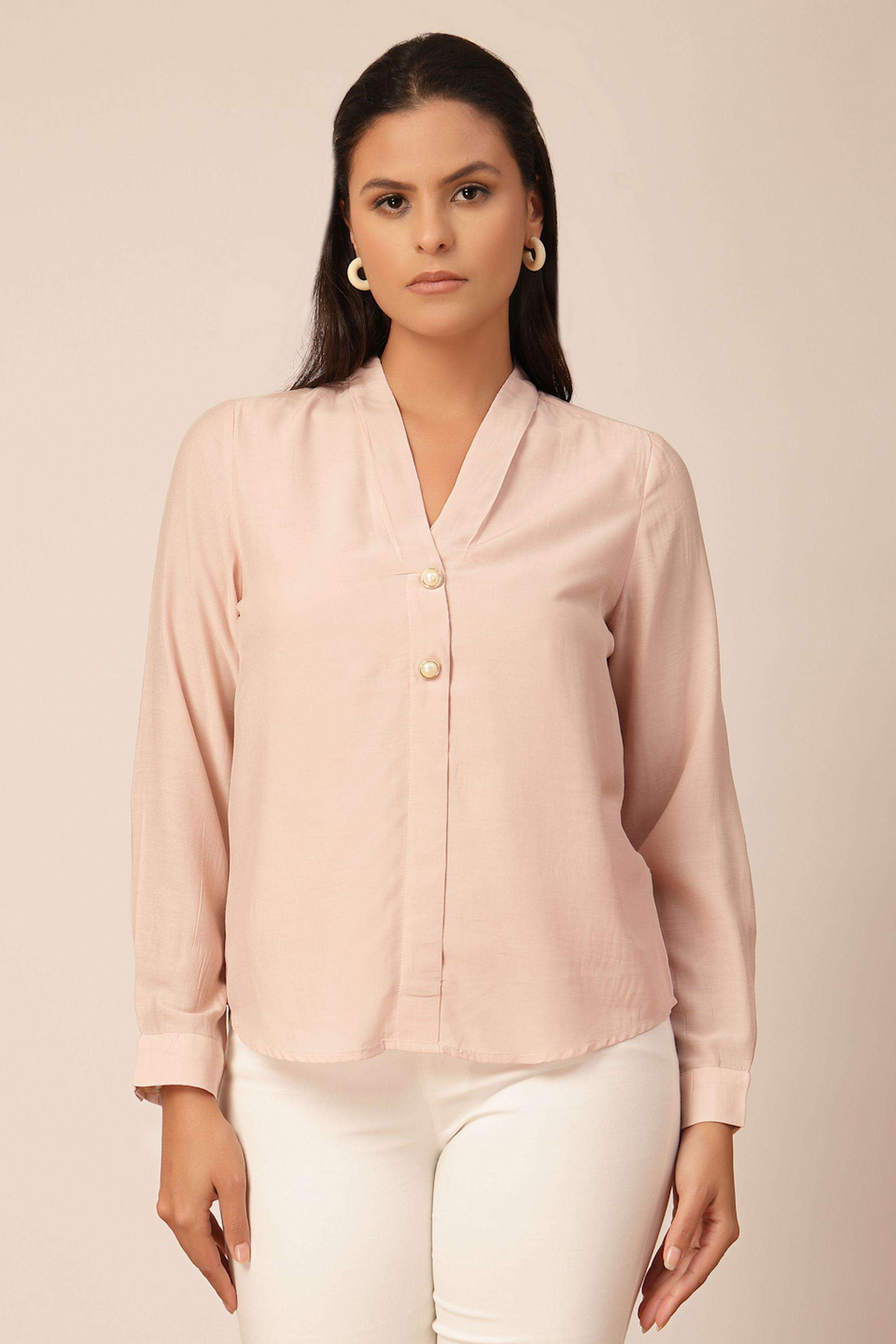 Solid-V-Neck-Women-s-Casual-Wear-Tunic