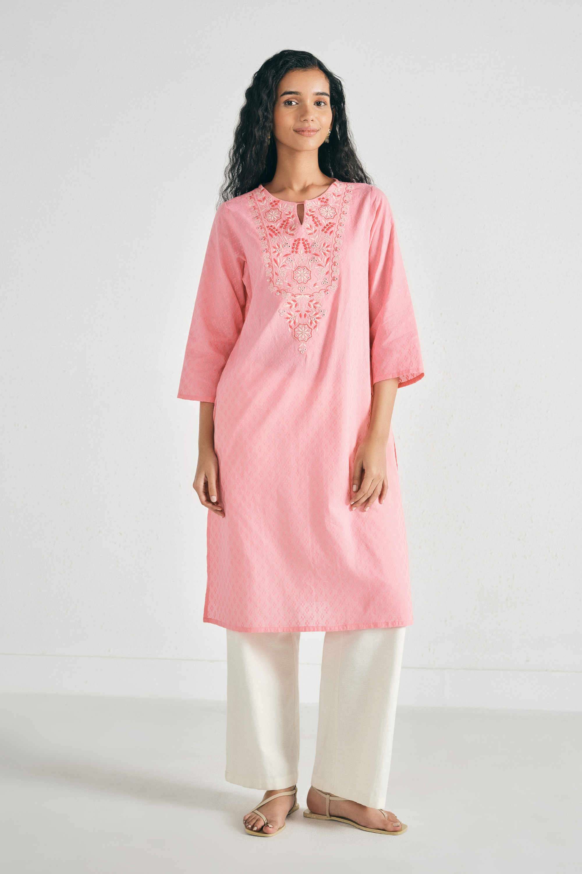 Embroidered-Cotton-Round-Neck-Women-Kurta