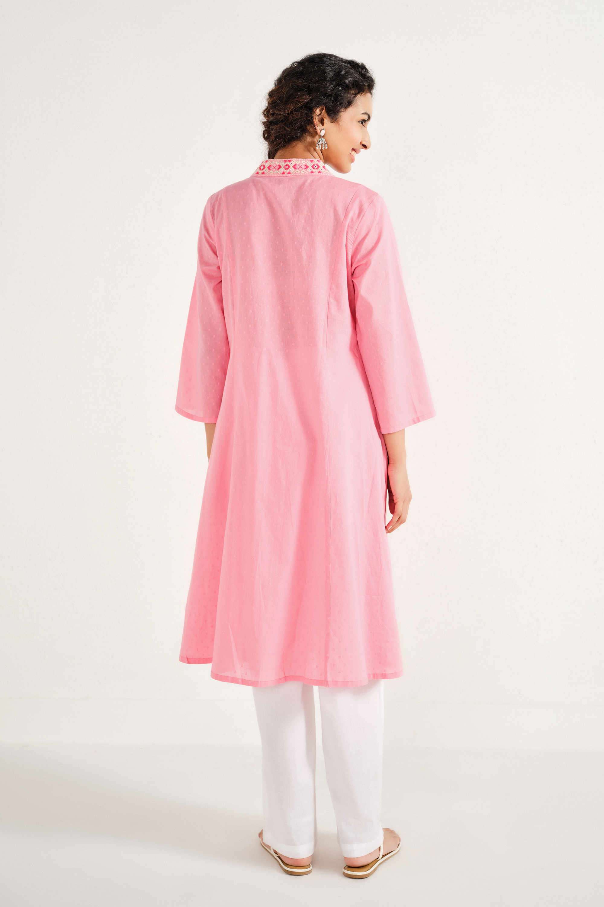 Solid-Cotton-V-Neck-Women-s-Casual-Wear-Kurta