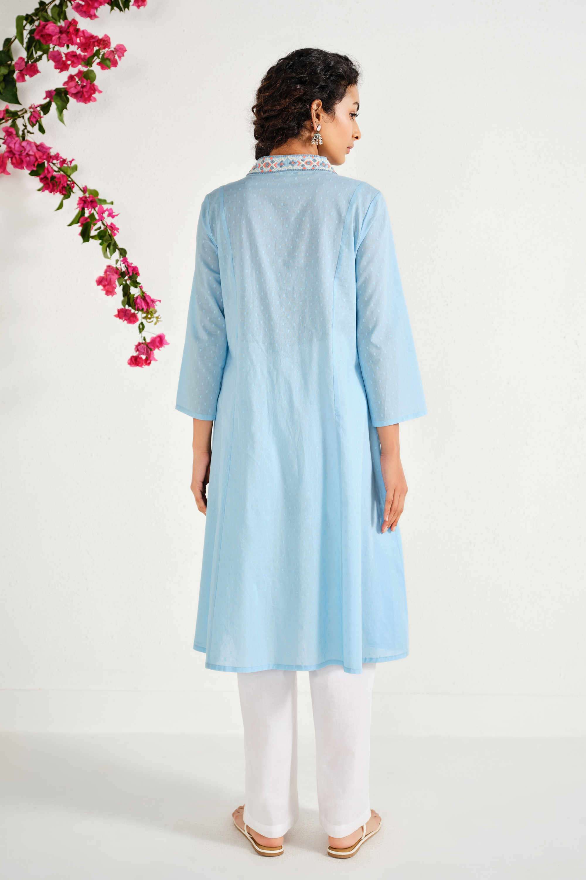 Solid-Cotton-V-Neck-Women-s-Casual-Wear-Kurta
