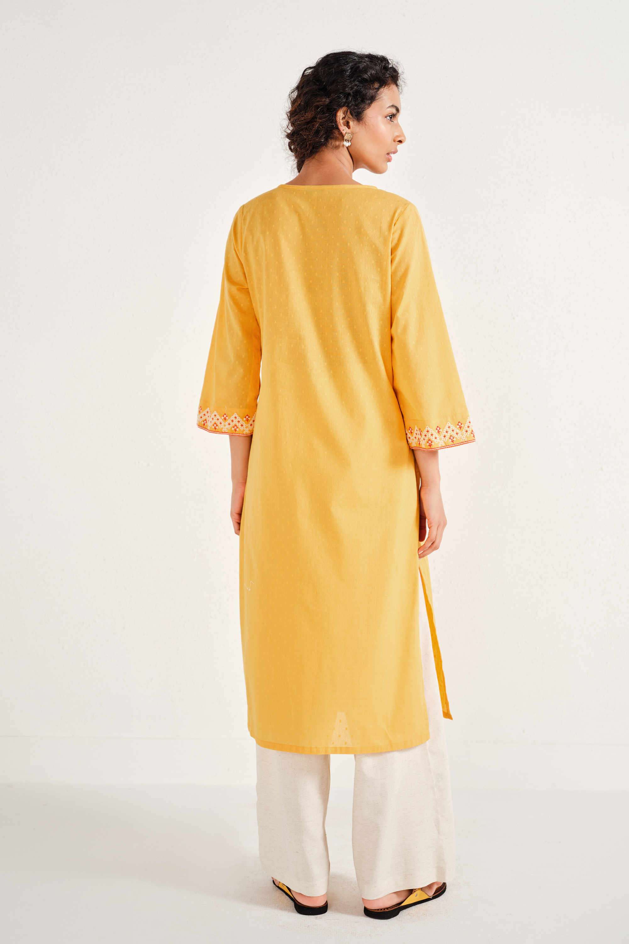 Solid-Cotton-Round-Neck-Women-s-Casual-Wear-Kurta