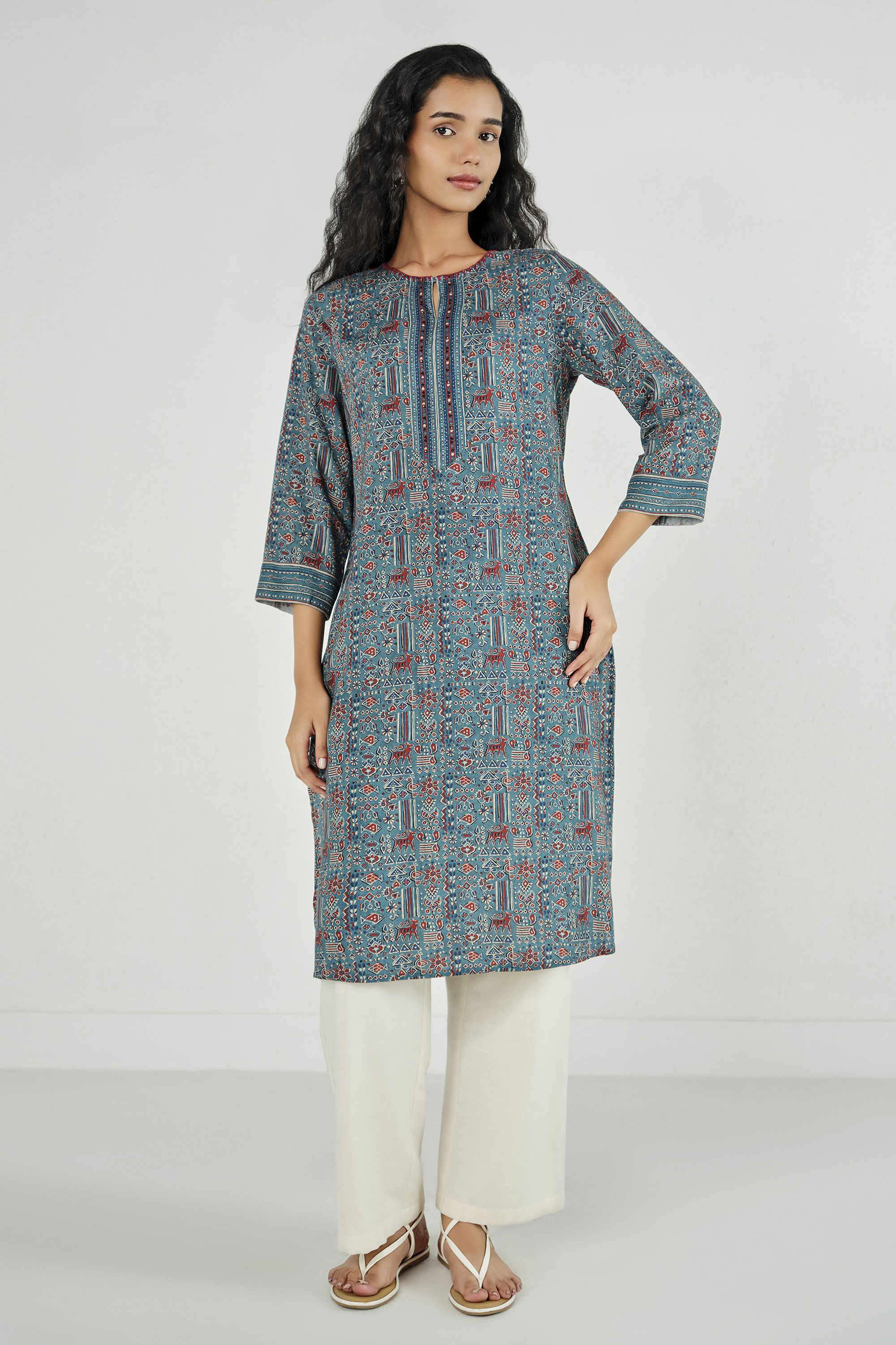 Printed-Rayon-Round-Neck-Women-Kurta