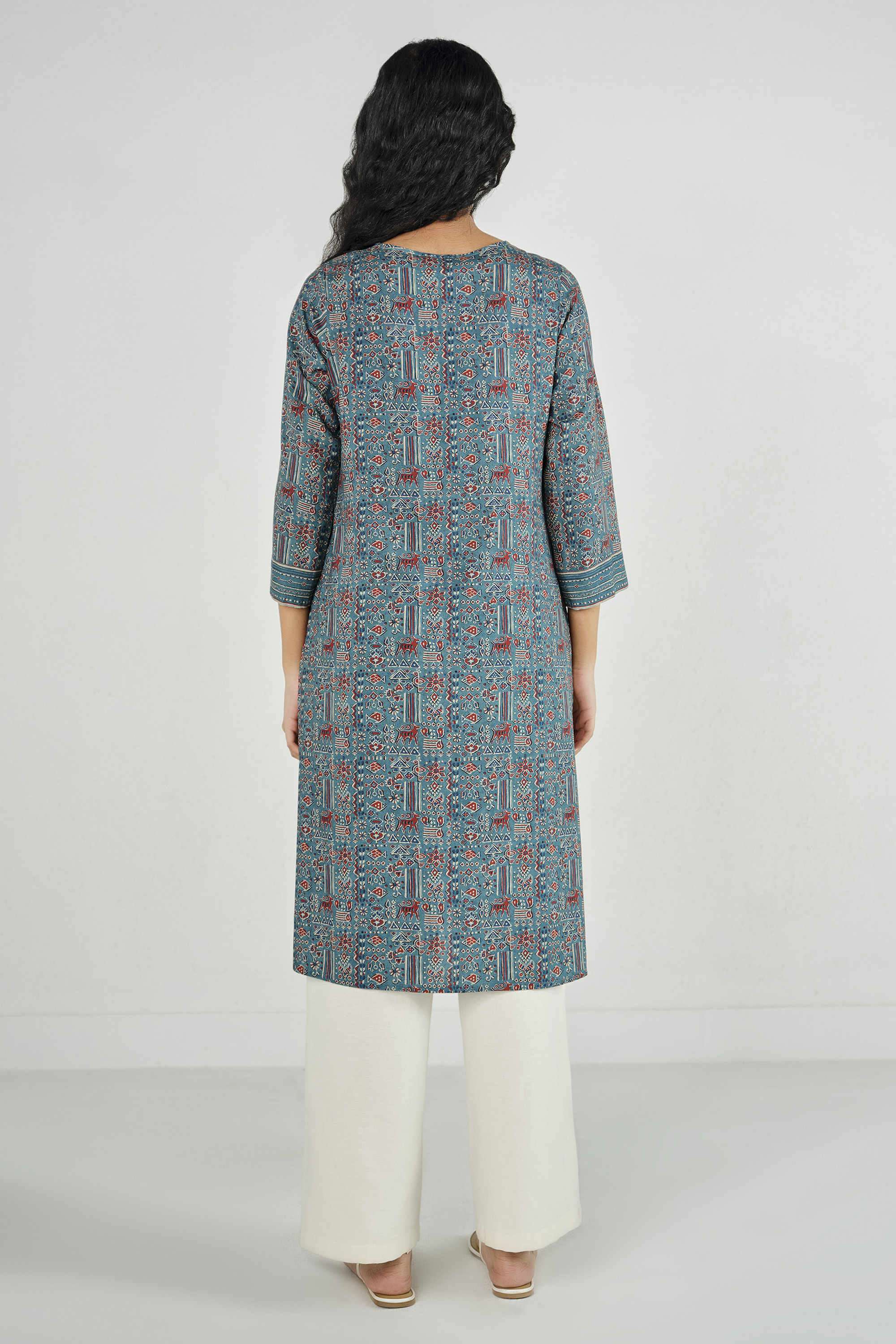 Printed-Rayon-Round-Neck-Women-Kurta