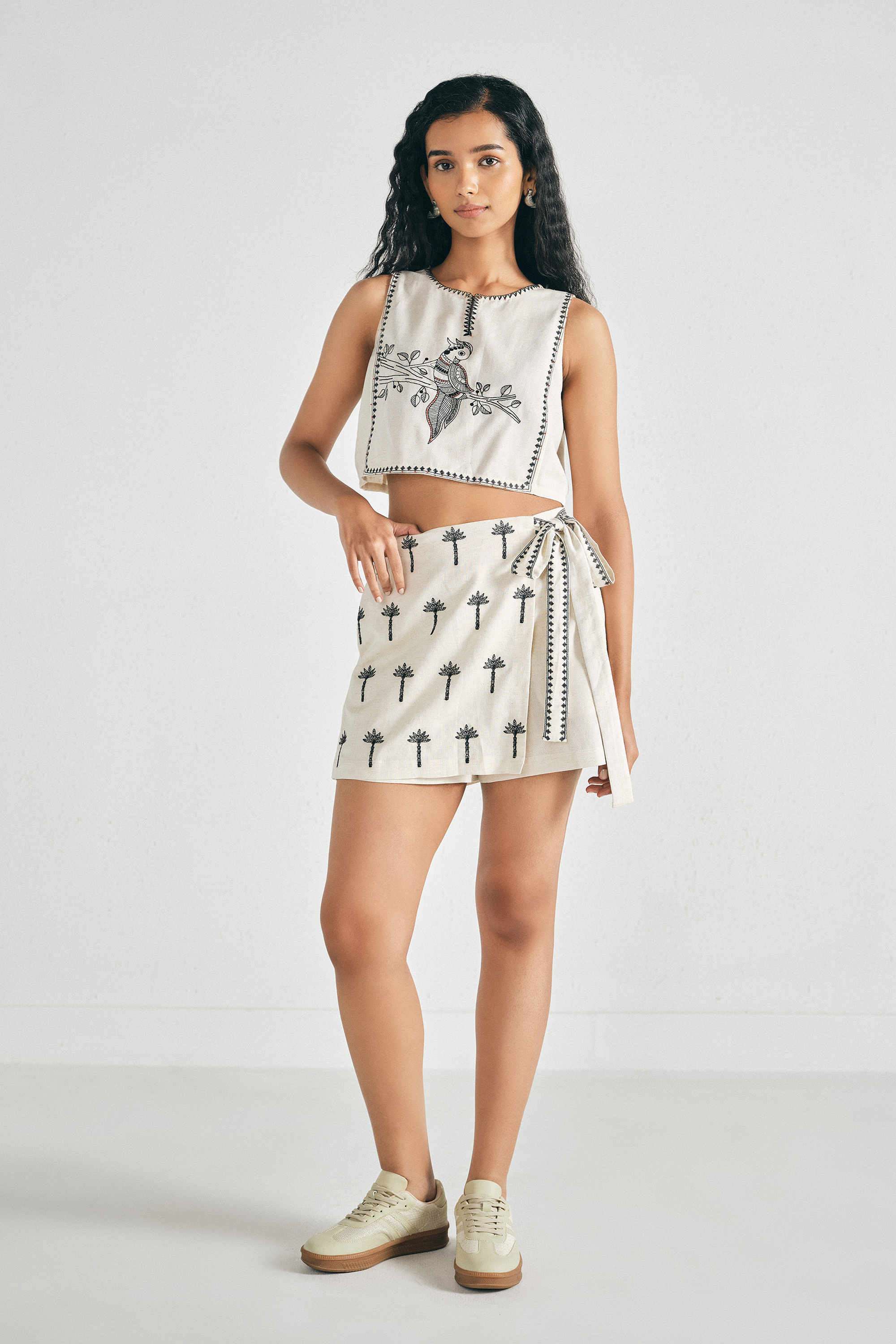 Embroidered-Rayon-Round-Neck-Women-Top-with-Short