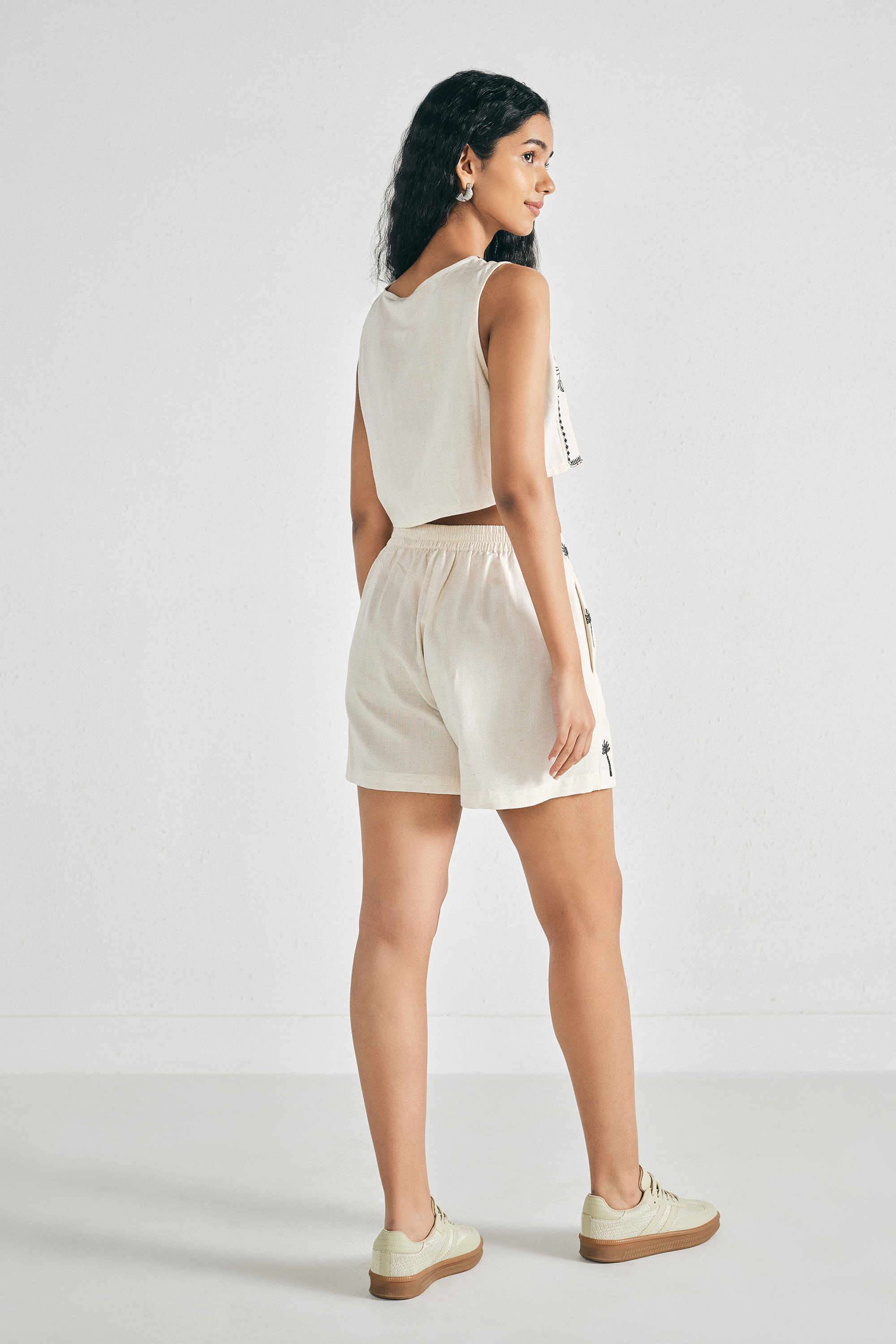 Embroidered-Rayon-Round-Neck-Women-Top-with-Short
