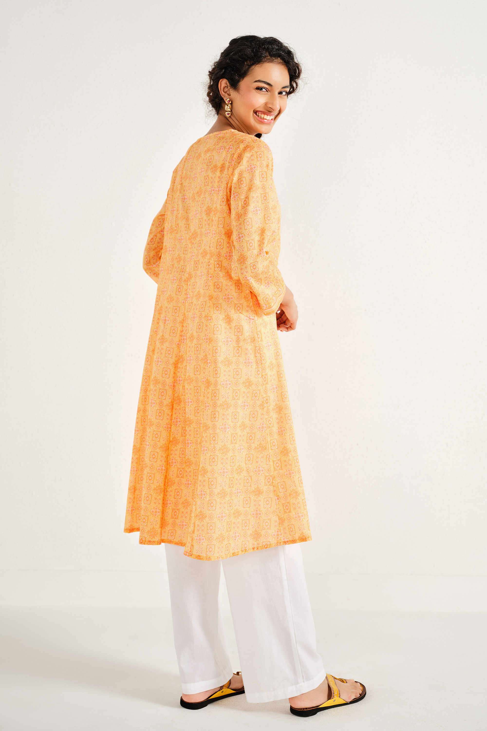 Solid-Cotton-V-Neck-Women-s-Casual-Wear-Kurta