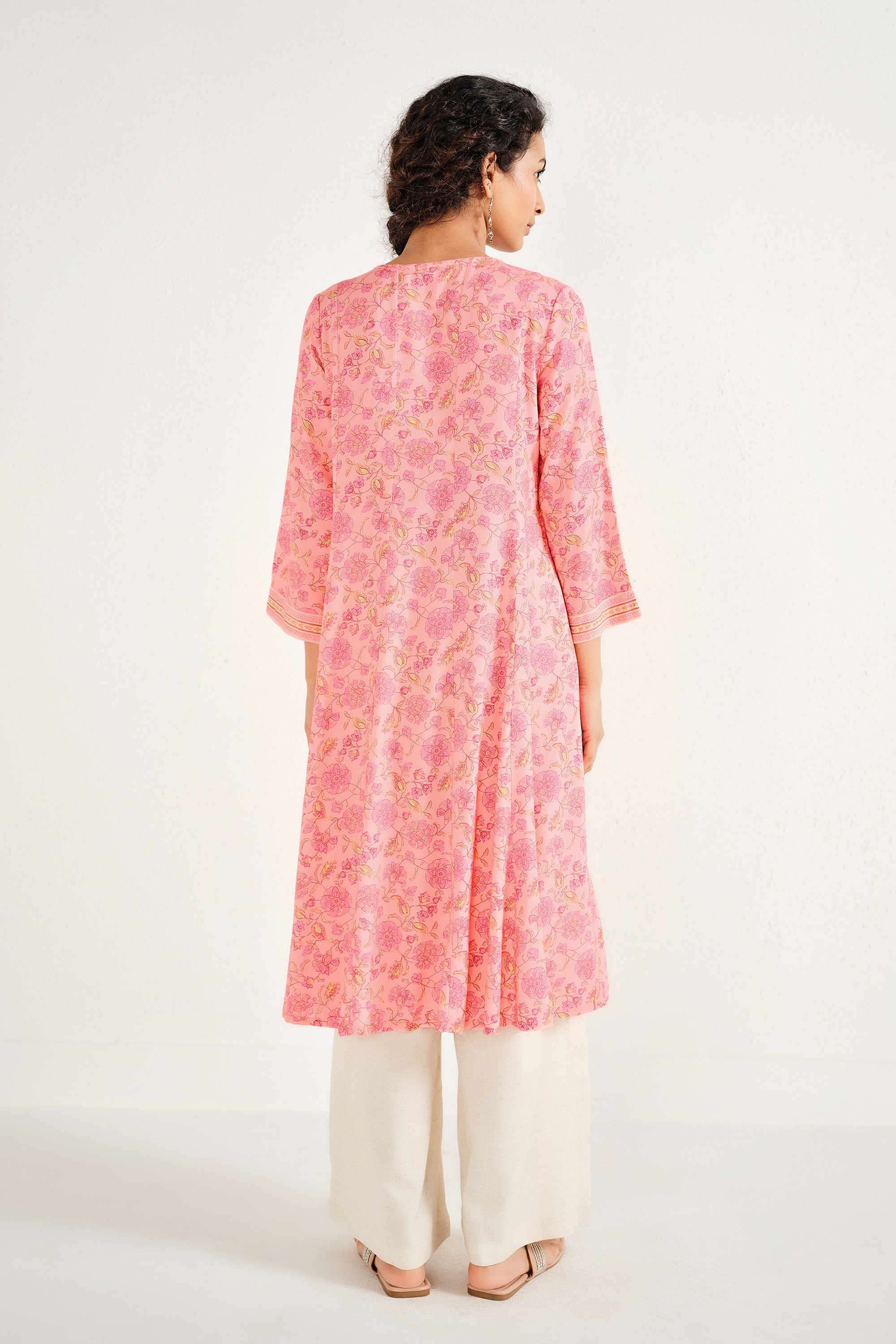 Floral-Viscose-Rayon-V-Neck-Women-s-Casual-Wear-Kurta