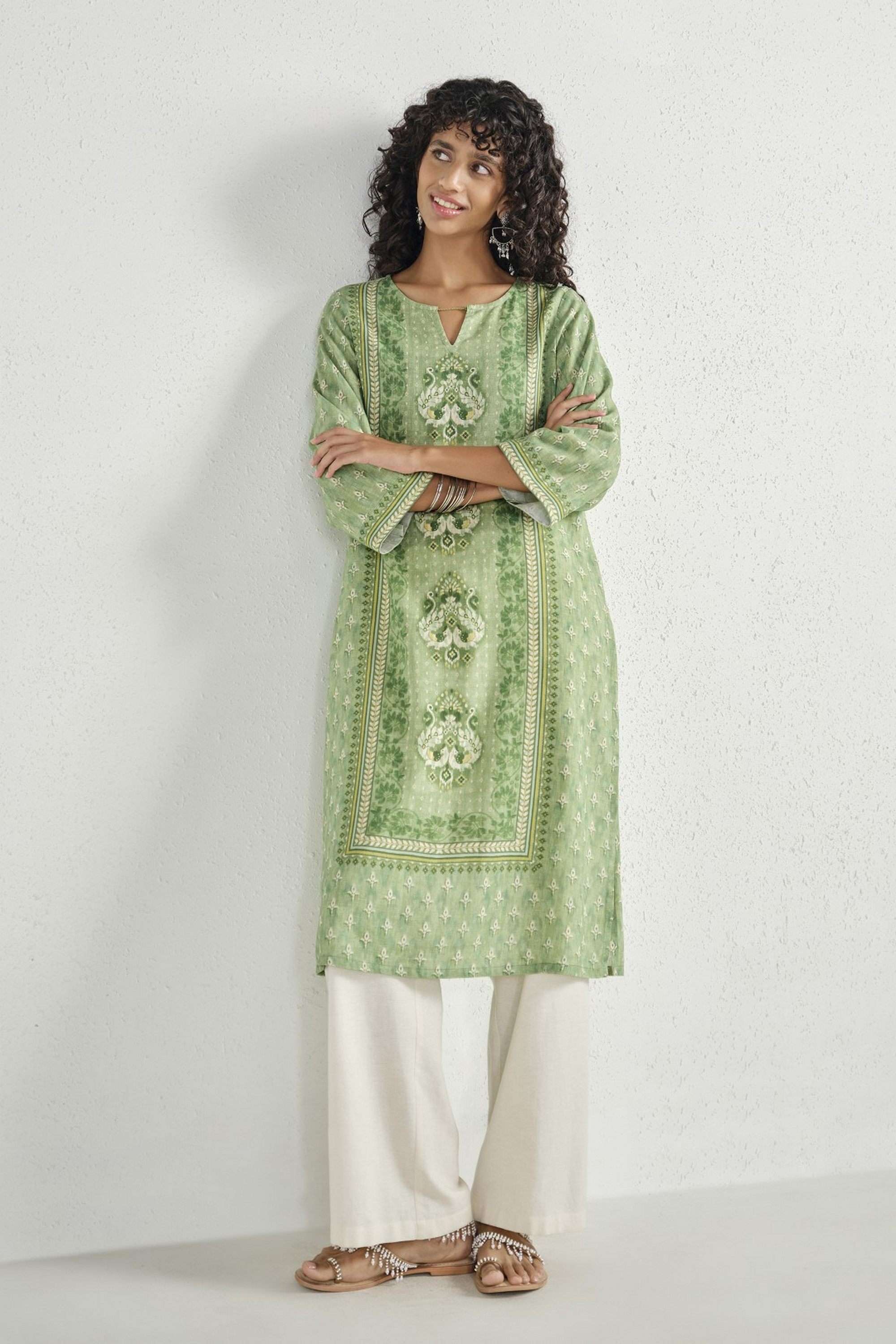 Printed-Blended-Fabric-Round-Neck-Women-s-Everyday-Kurta