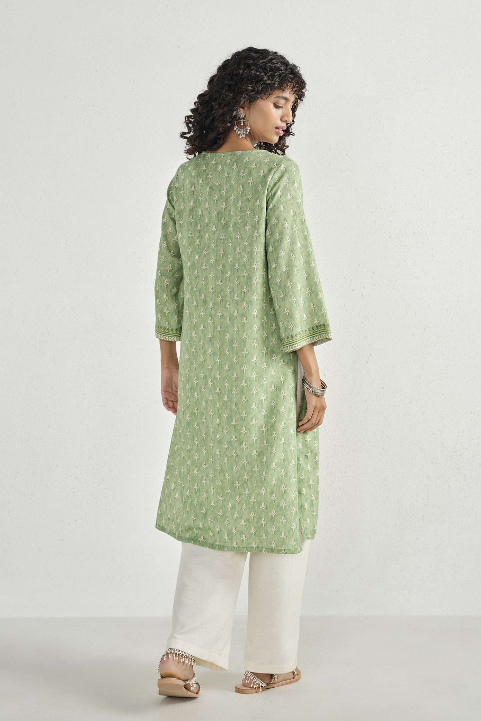 Printed-Blended-Fabric-Round-Neck-Women-s-Everyday-Kurta