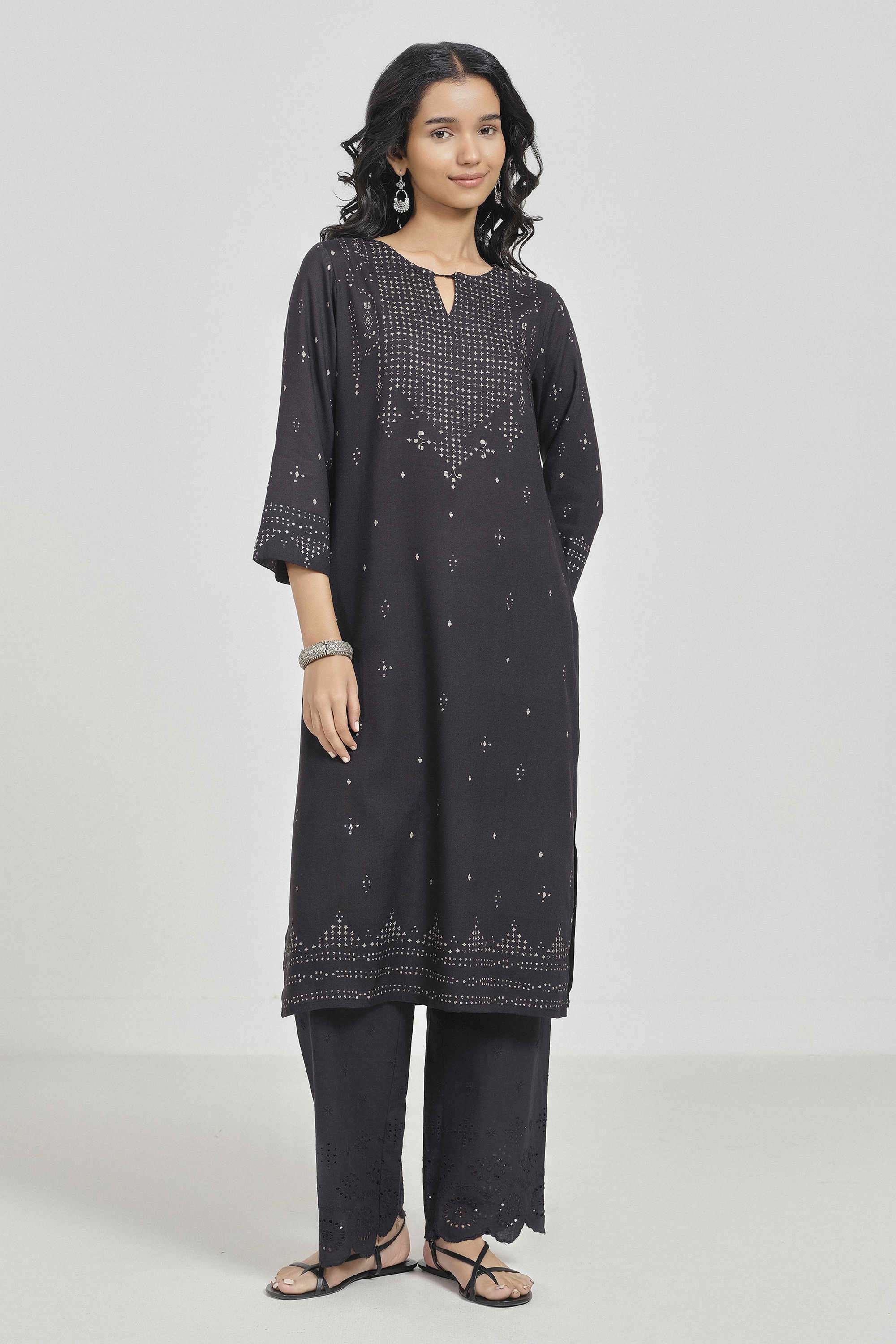 Printed-Rayon-Round-Neck-Women-Kurta