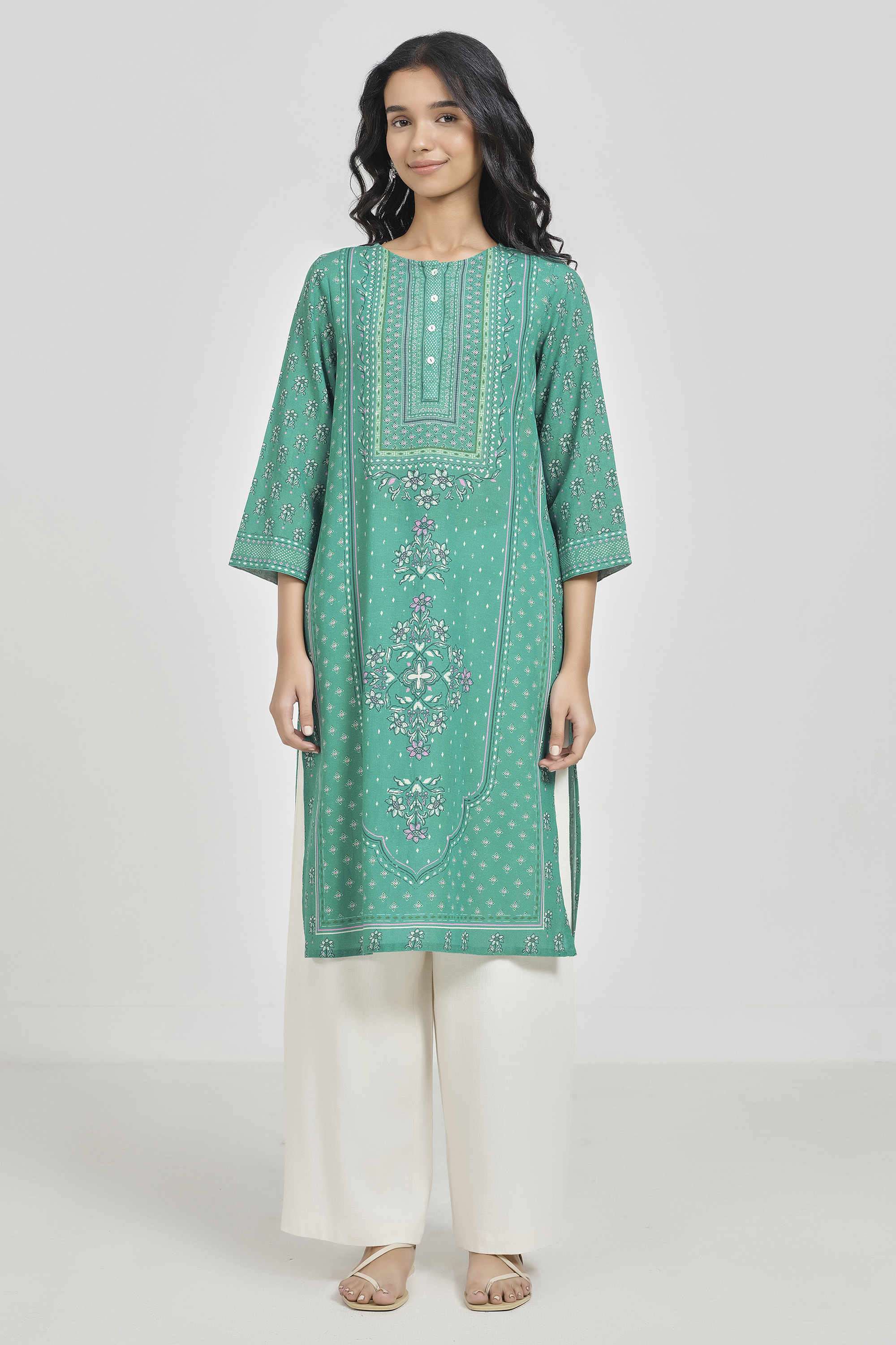 Printed-Rayon-Round-Neck-Women-Kurta