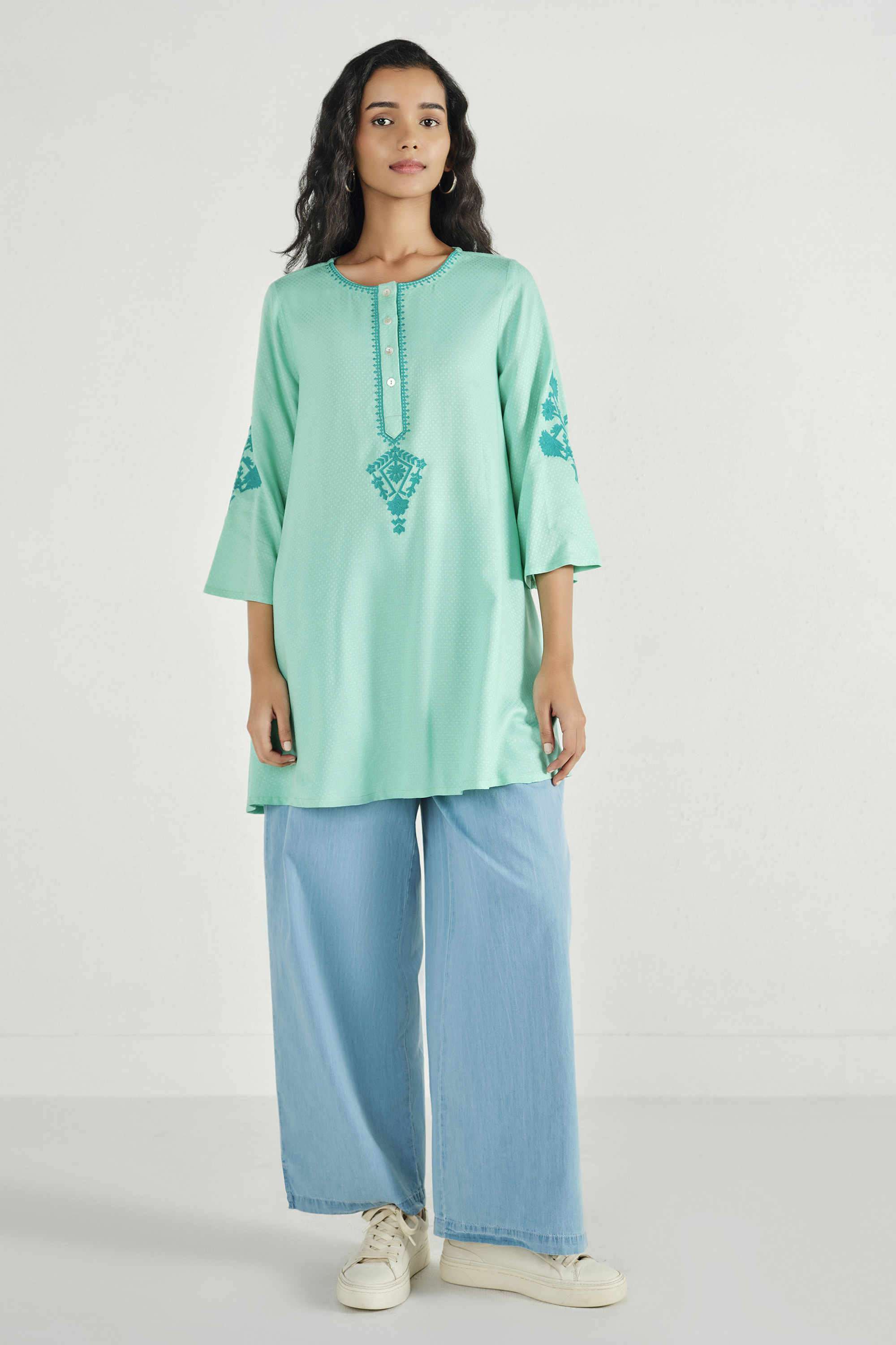 Solid-Rayon-Women-s-Casual-Wear-Tunic