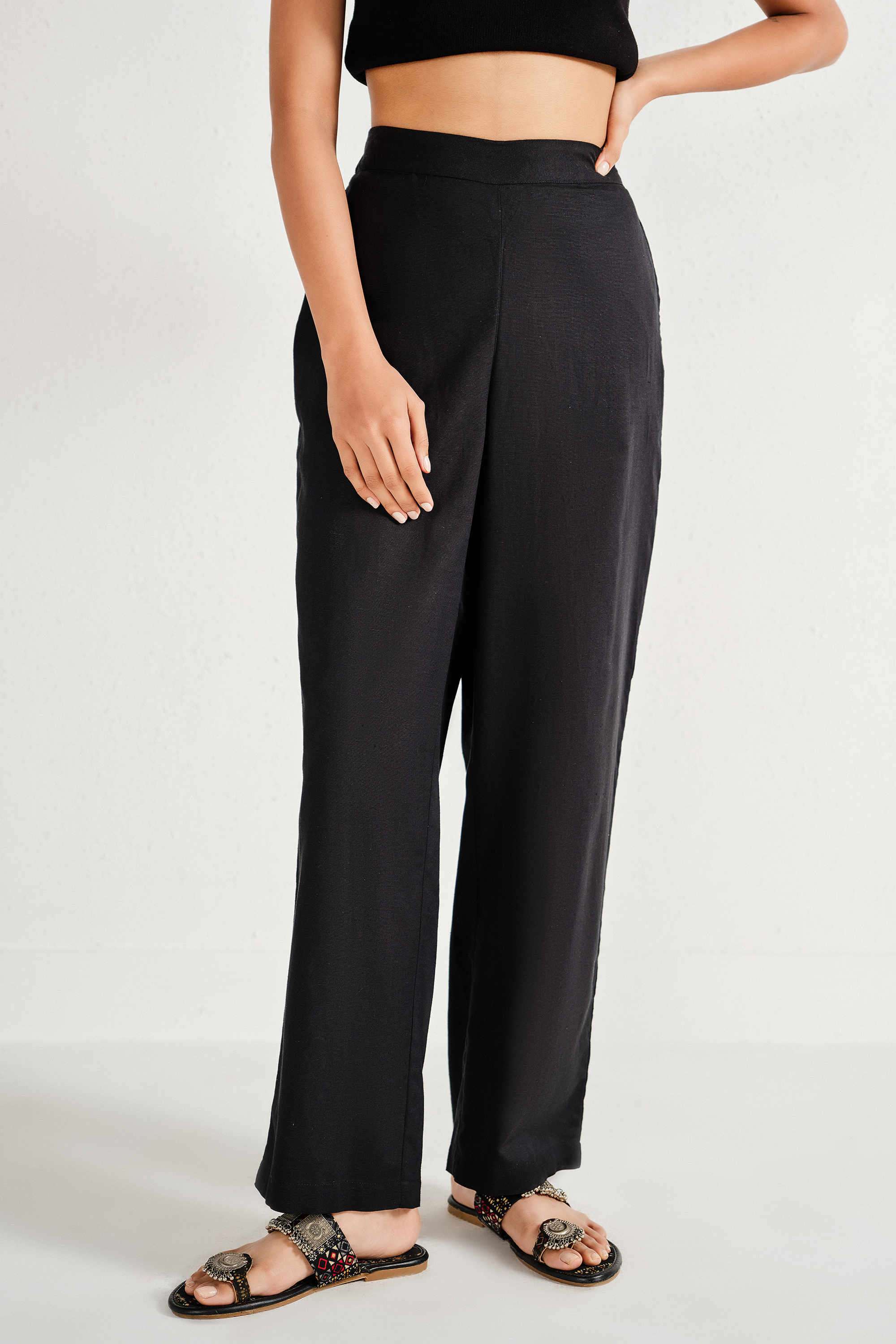 Solid-Relaxed-Fit-Cotton-Women-s-Casual-Wear-Trousers