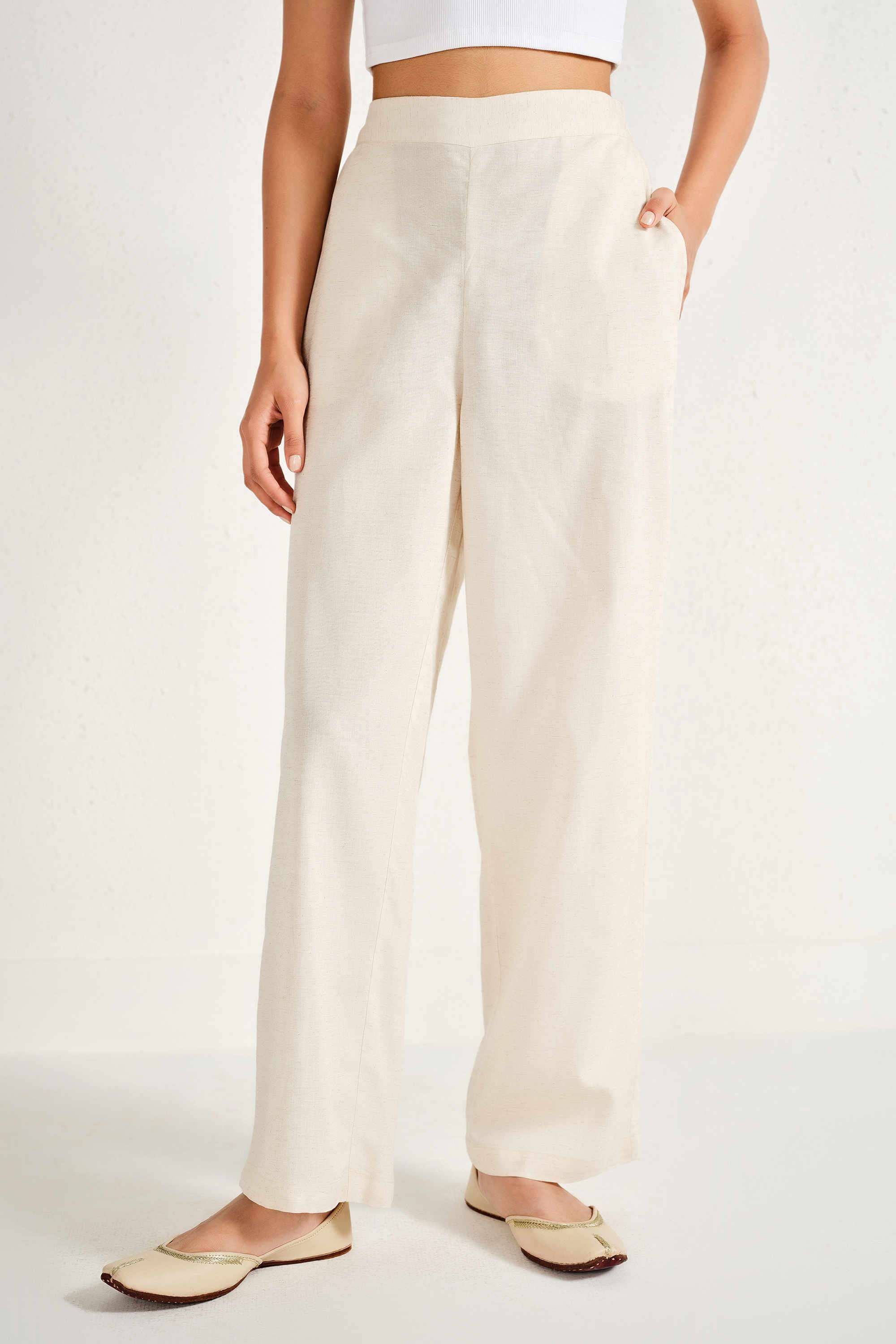 Solid-Relaxed-Fit-Cotton-Women-s-Casual-Wear-Trousers