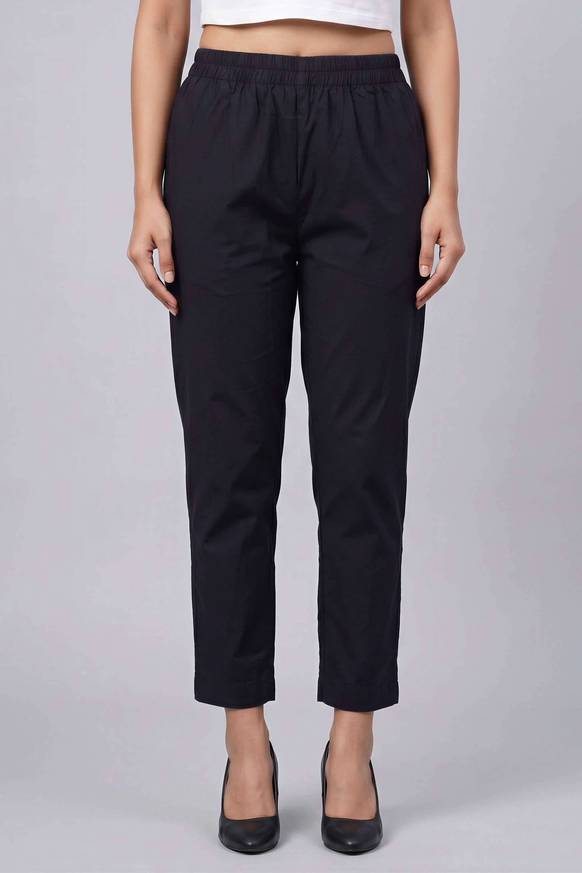 Solid Regular Fit Cotton Blend Women's Casual Wear Pants