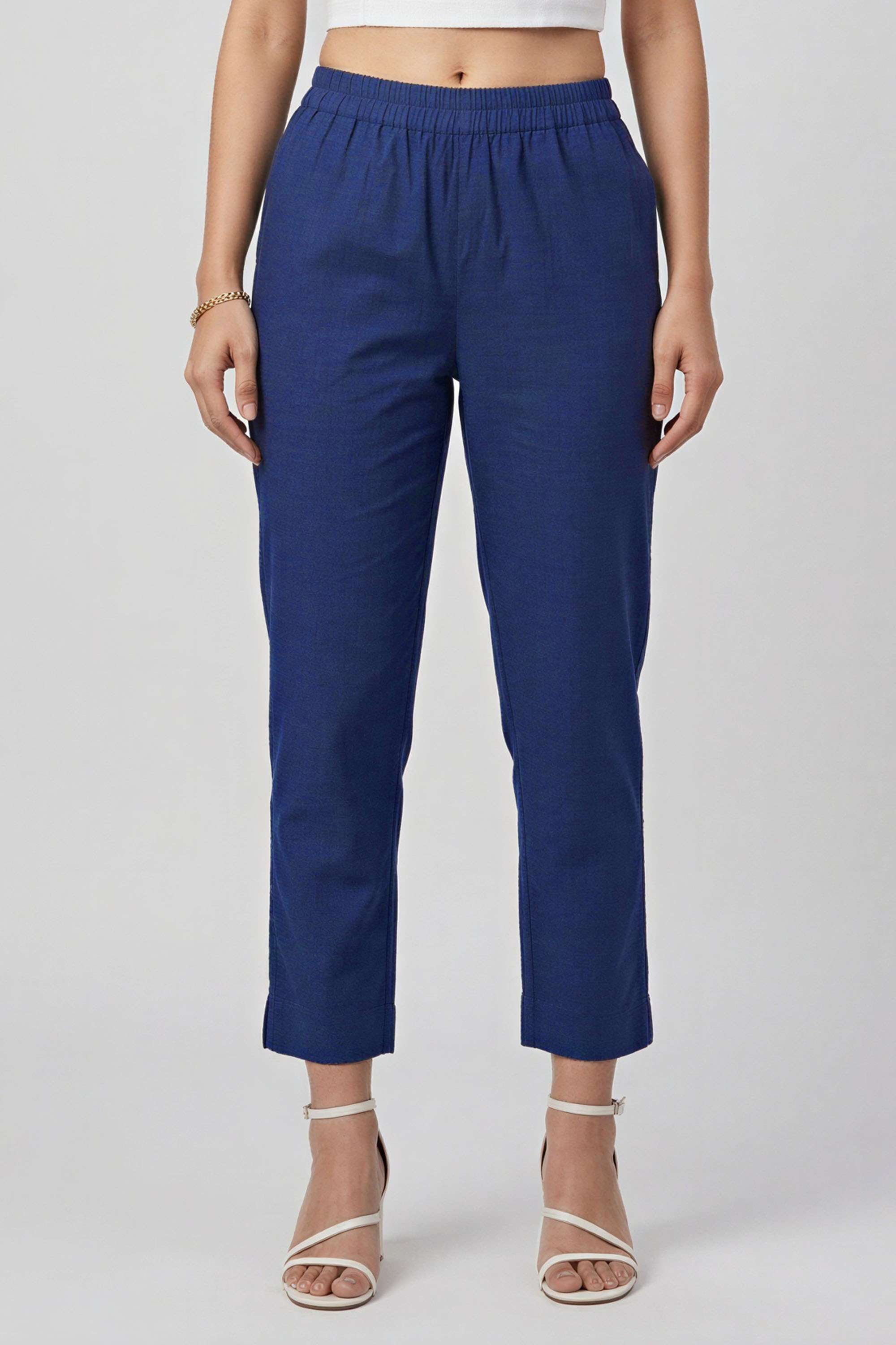 Solid Regular Fit Cotton Blend Women's Casual Wear Pants