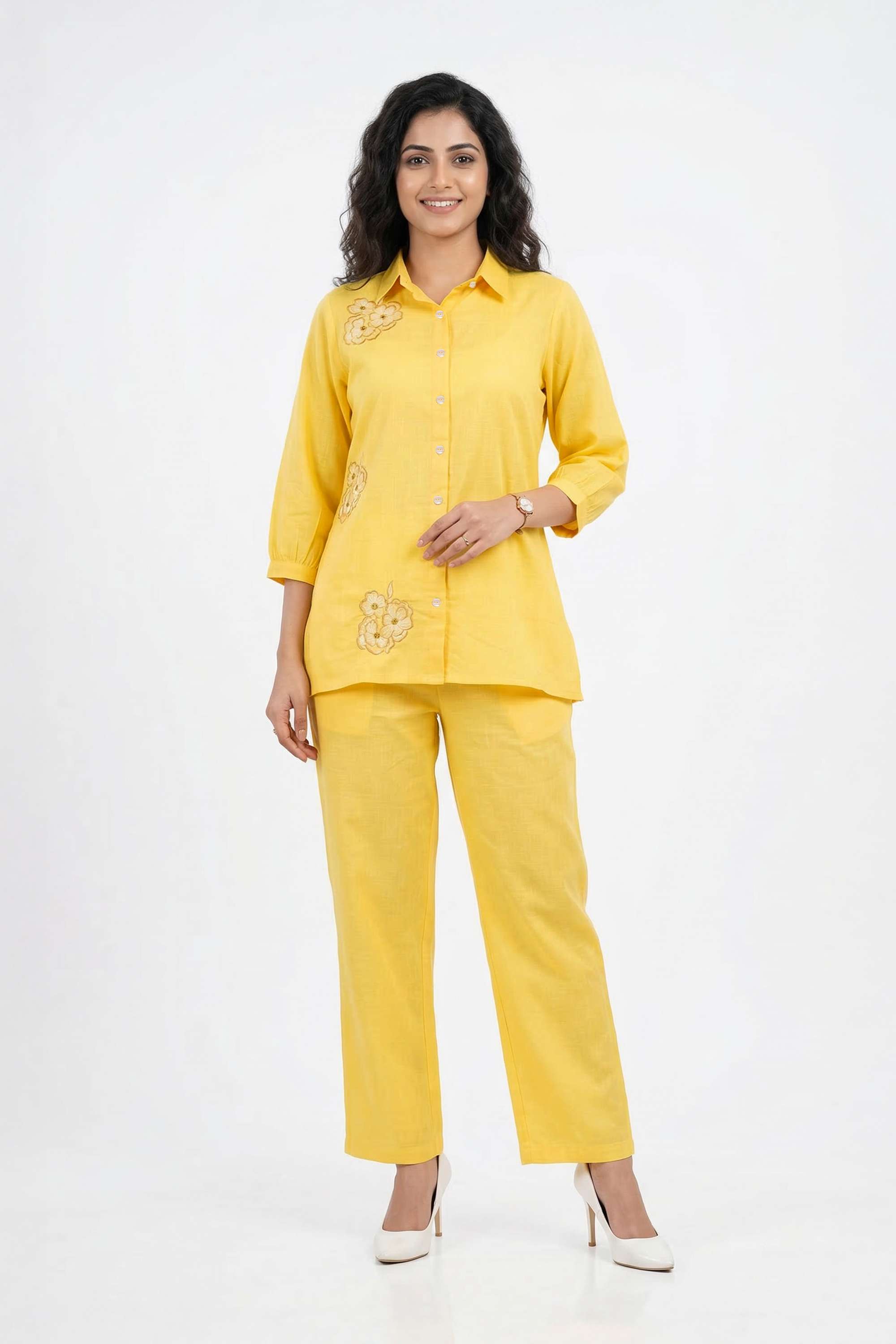 intune Embroidered Cotton Ankle Length 3/4 Sleeves Woven Women Co-Ord Set-picture-10