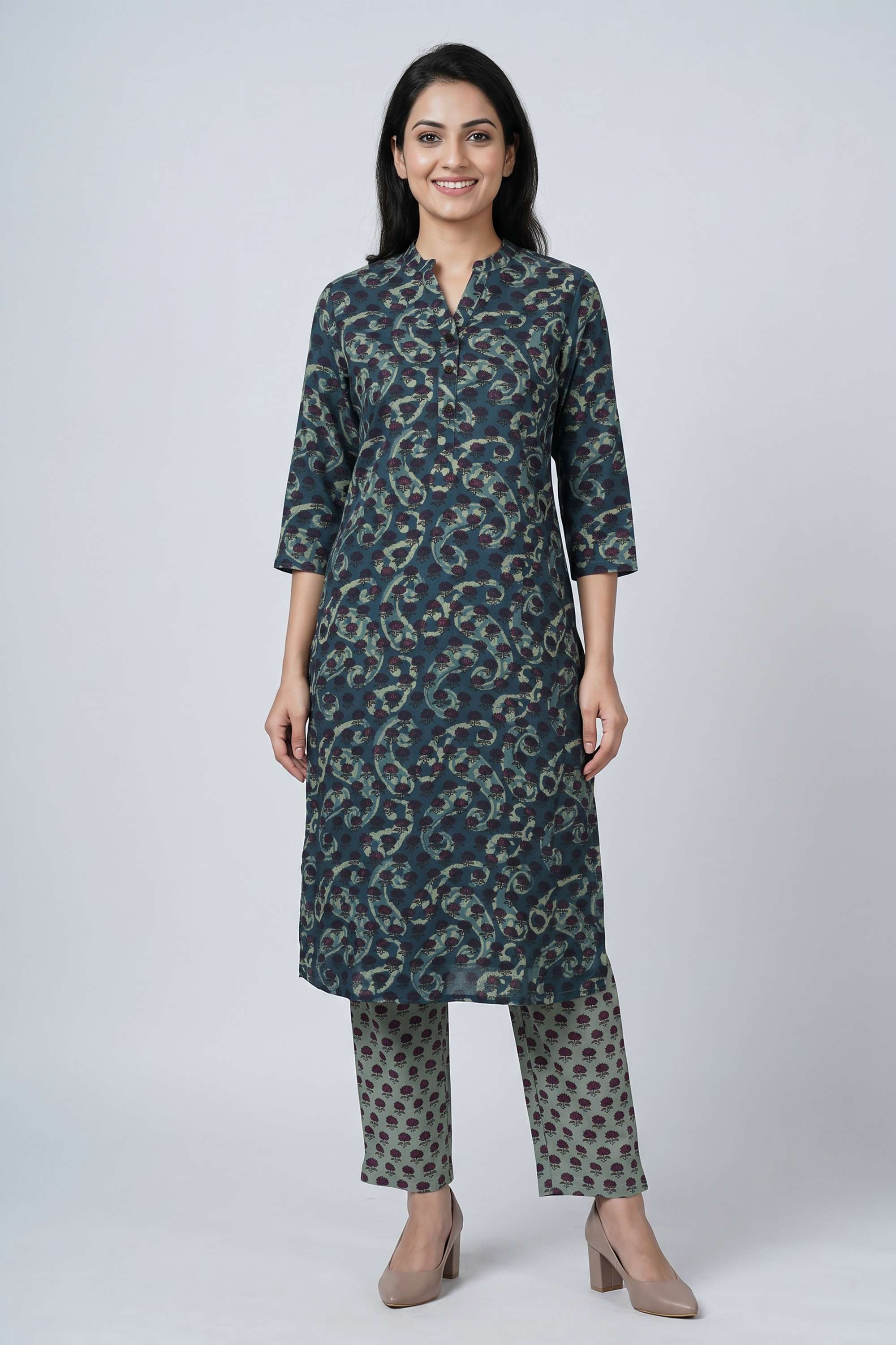 intune Printed Y-Neck Calf Length Rayon Women Co-Ord Set-picture-30
