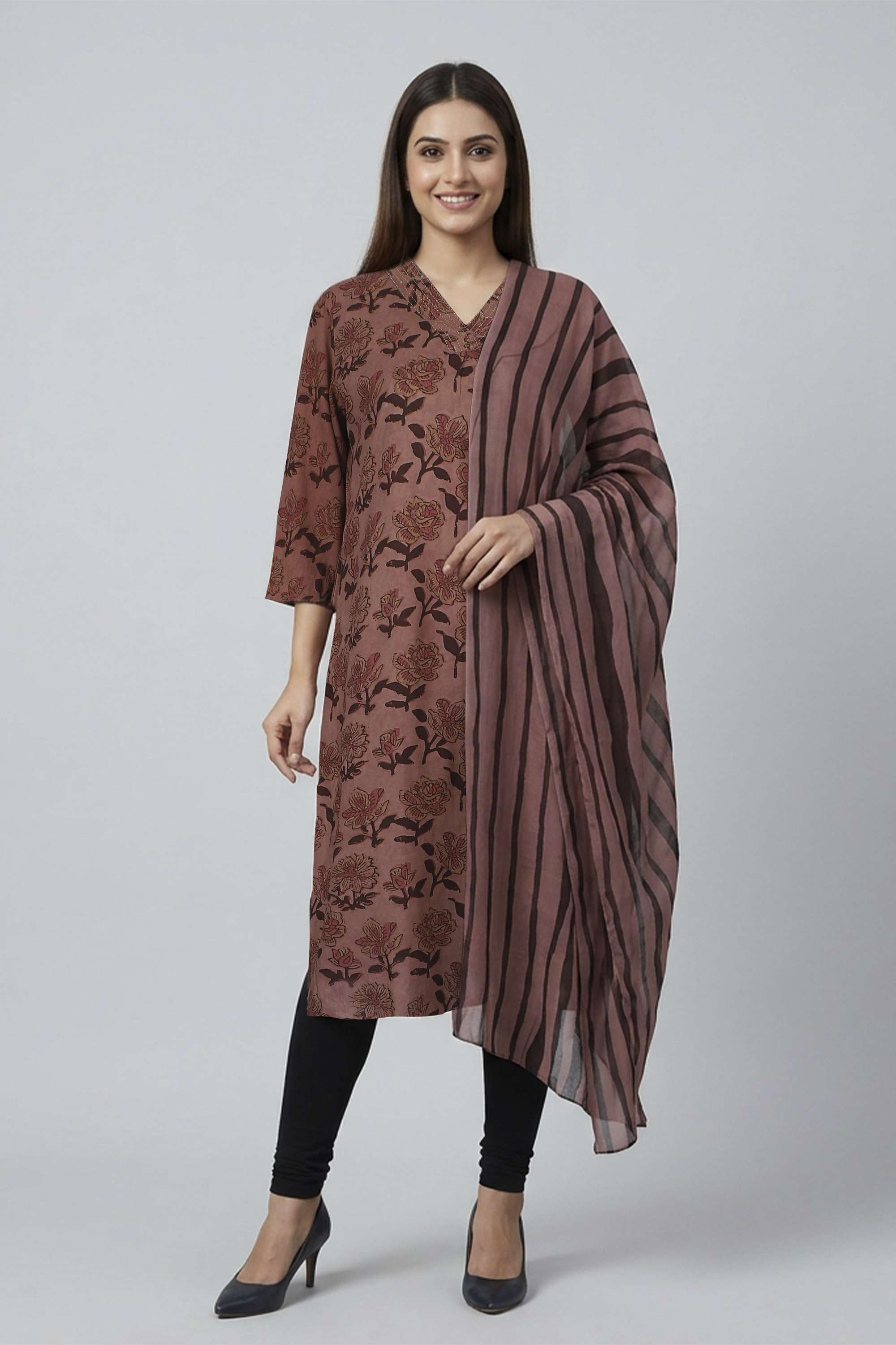 Solid Round Neck Calf Length Cotton Blend Women Co-Ord Set-image-46