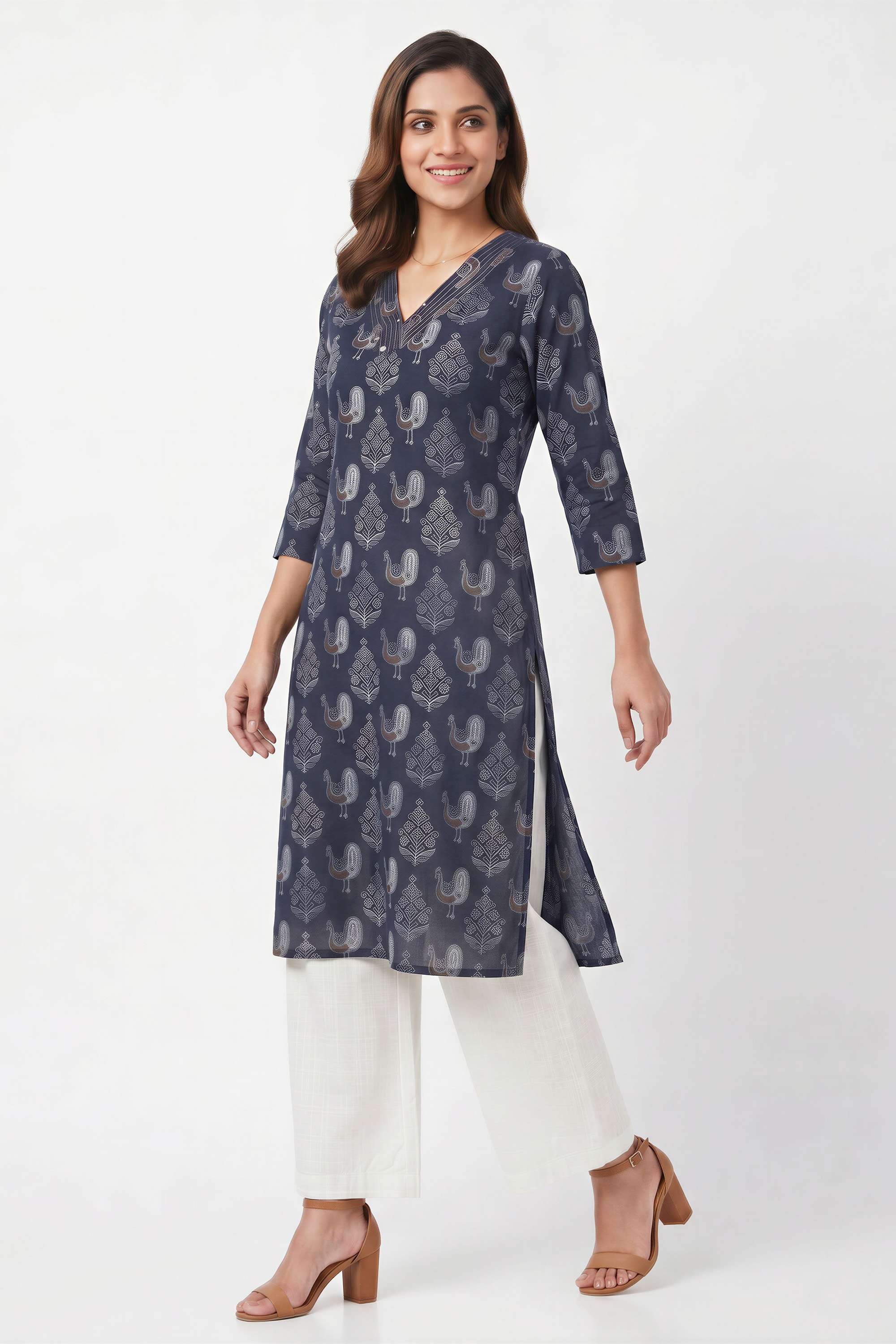 intune Solid Round Neck Calf Length Cotton Blend Women Co-Ord Set-picture-17