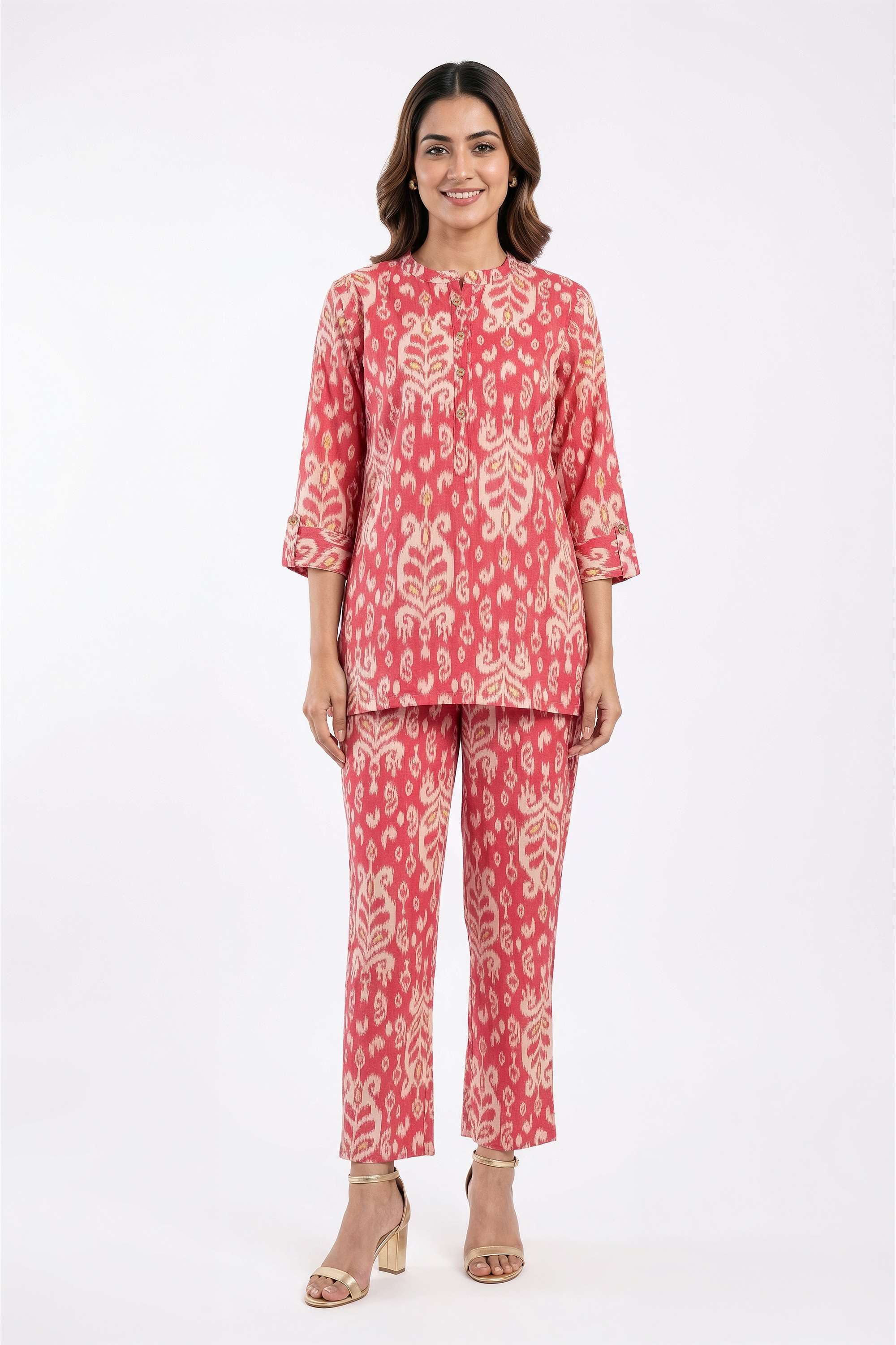 intune Printed Chanderi Mid Thigh 3/4 Sleeves Woven Women Co-Ord Set-picture-24