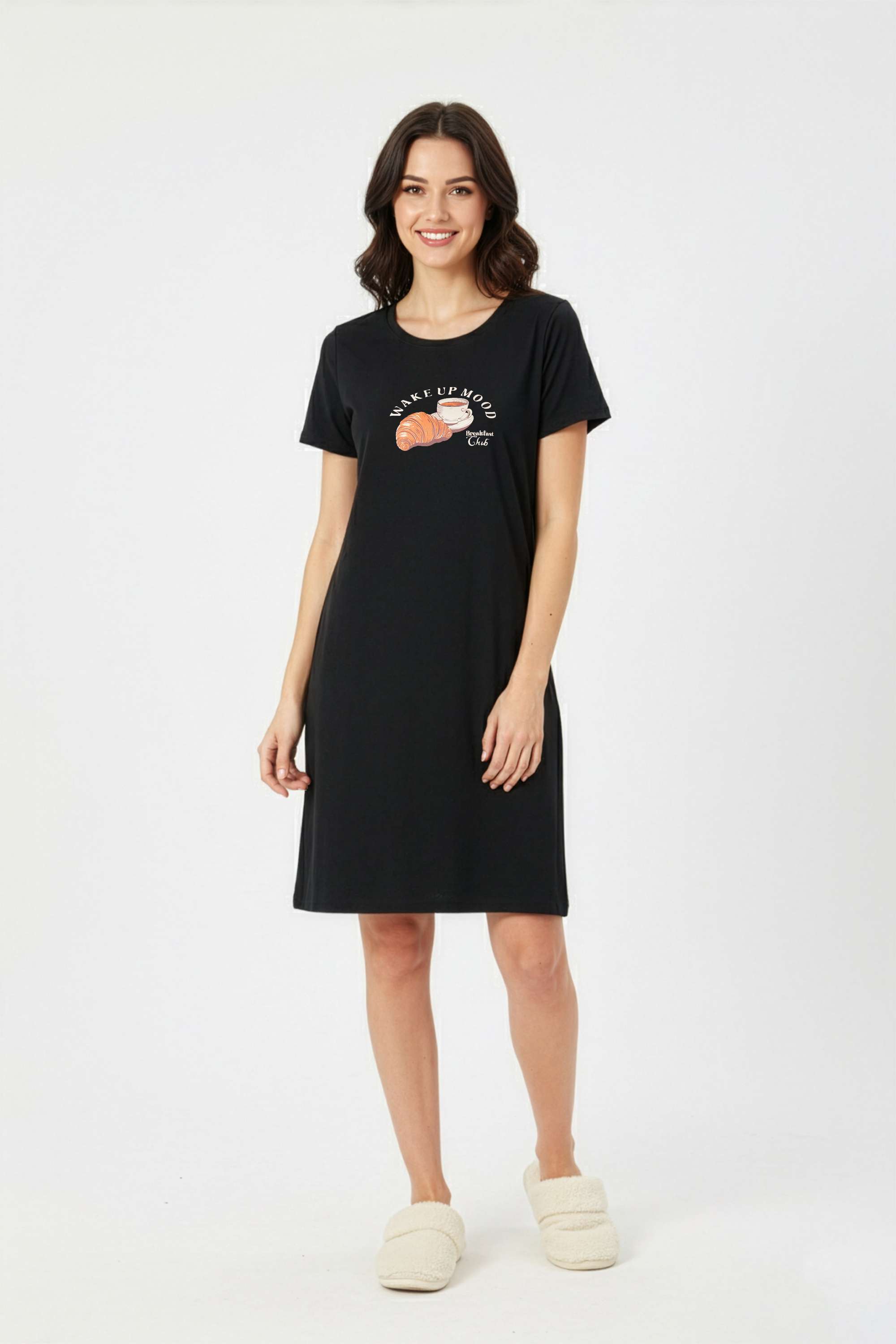 Half-Sleeves-Regular-Fit-Blended-Fabric-Women-s-Night-Dress